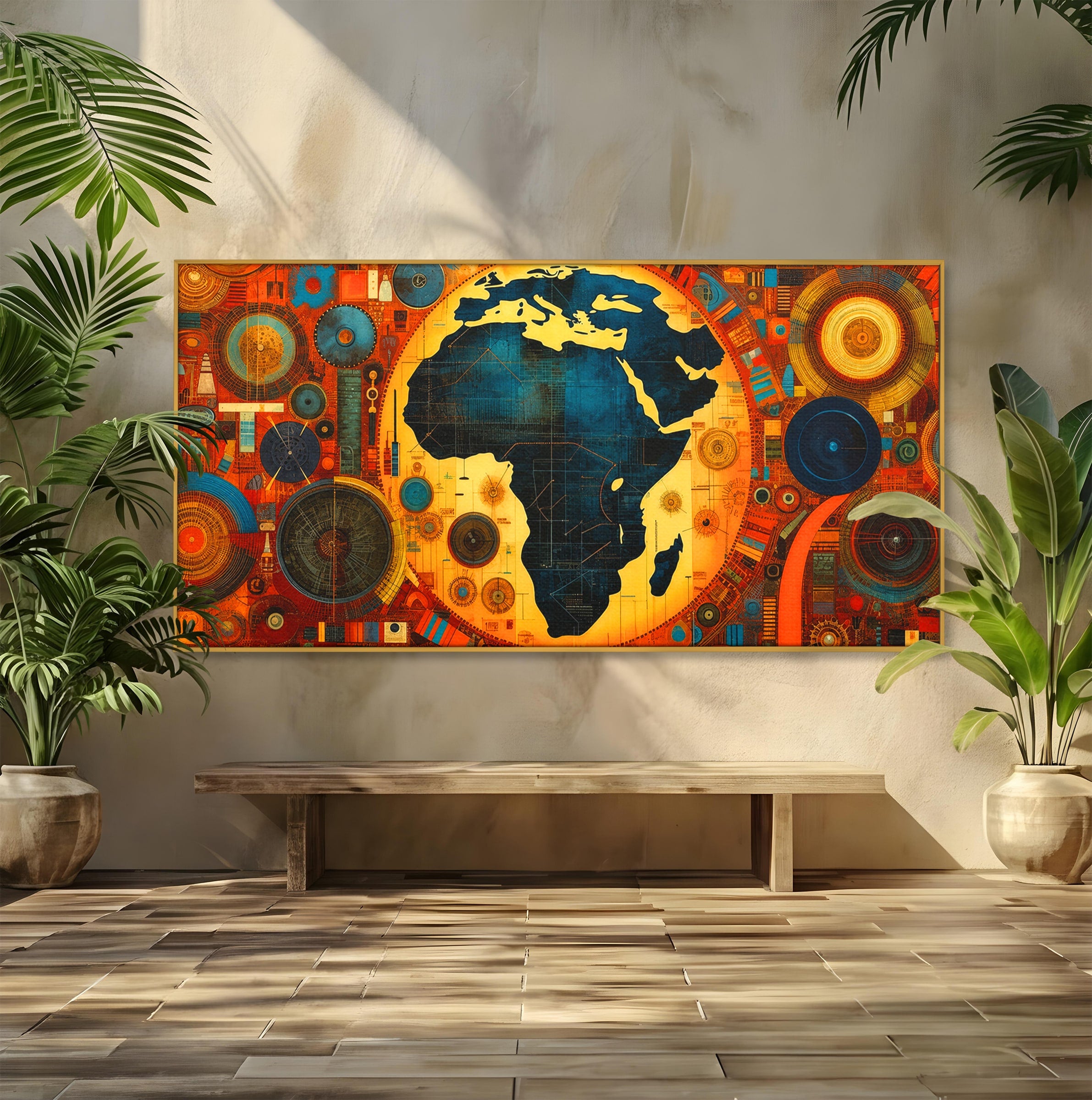 Tablou Canvas Premium LuxCanva® L1002, Inima Africii, Harta, Africa, Abstract, Geometric, Birou, Culori Vibrante
