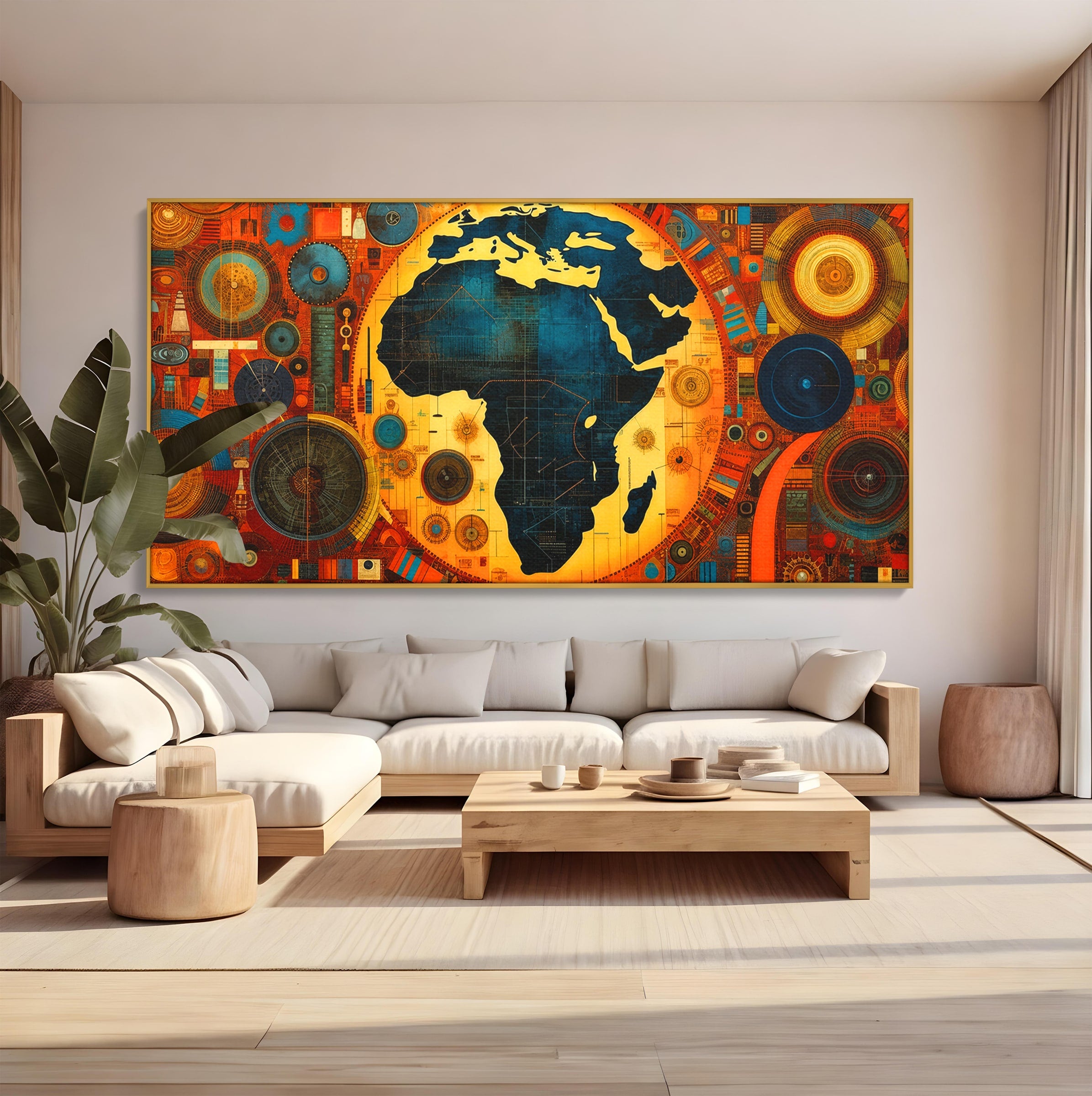 Tablou Canvas Premium LuxCanva® L1002, Inima Africii, Harta, Africa, Abstract, Geometric, Birou, Culori Vibrante