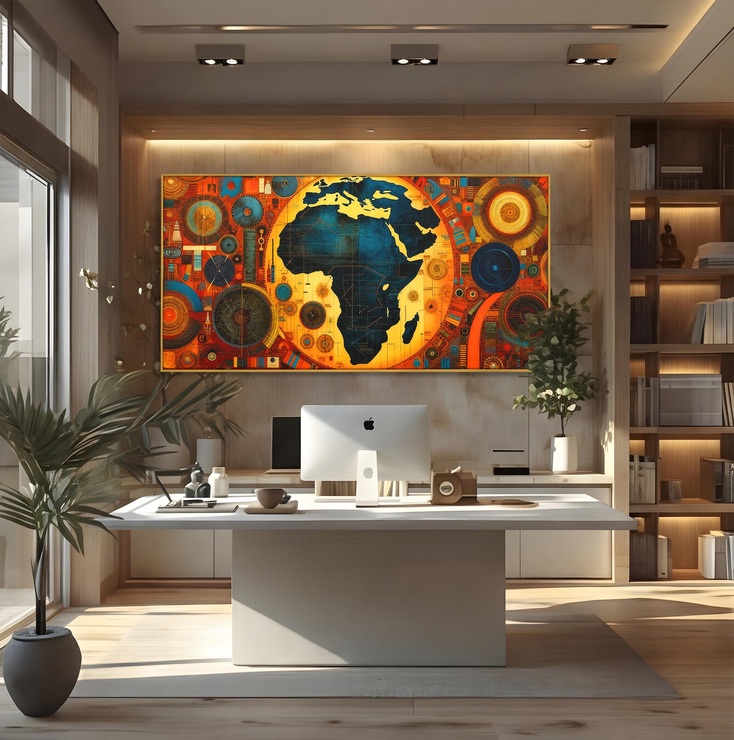 Tablou Canvas Premium LuxCanva® L1002, Inima Africii, Harta, Africa, Abstract, Geometric, Birou, Culori Vibrante