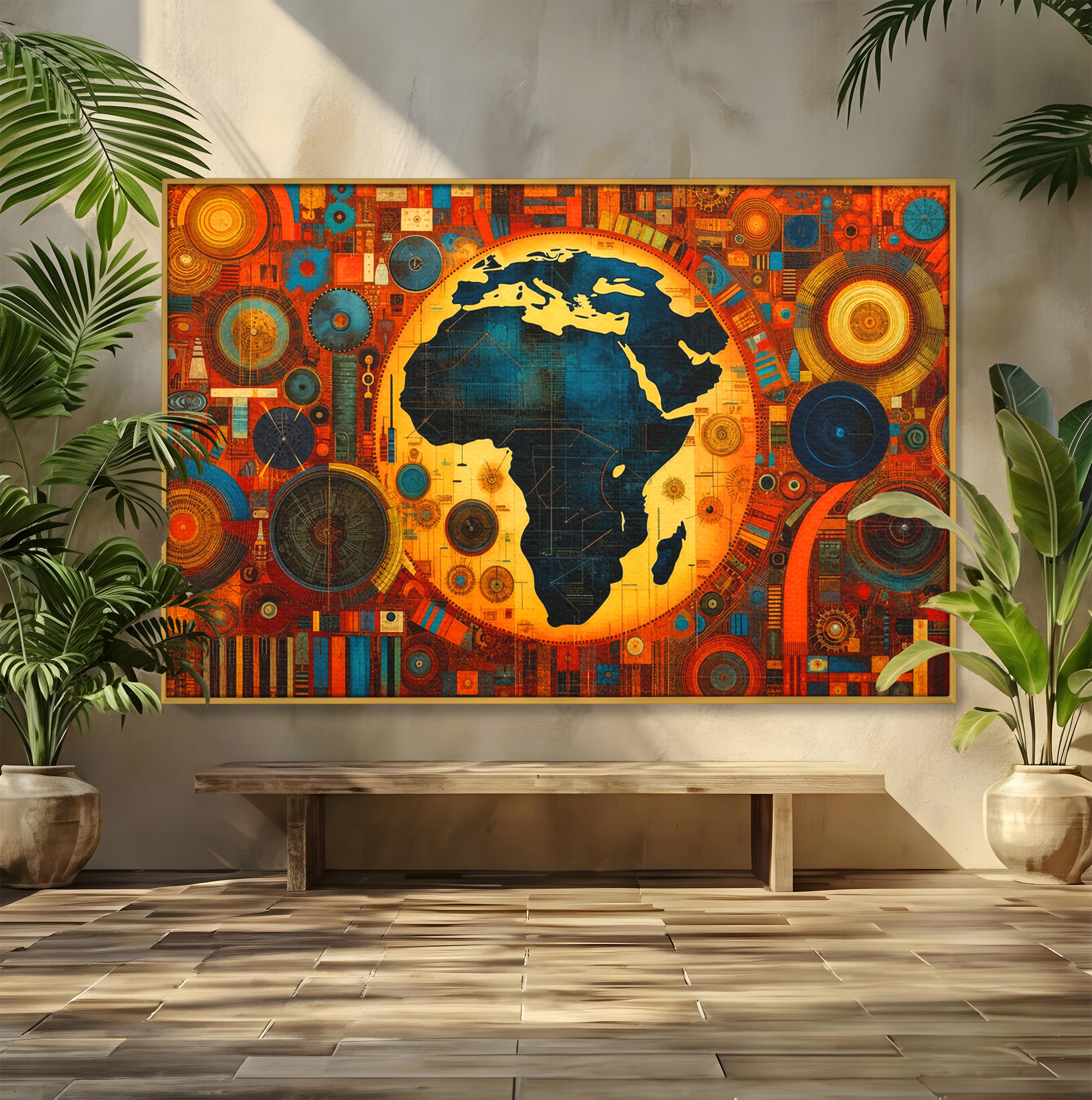 Tablou Canvas Premium LuxCanva® L1002, Inima Africii, Harta, Africa, Abstract, Geometric, Birou, Culori Vibrante
