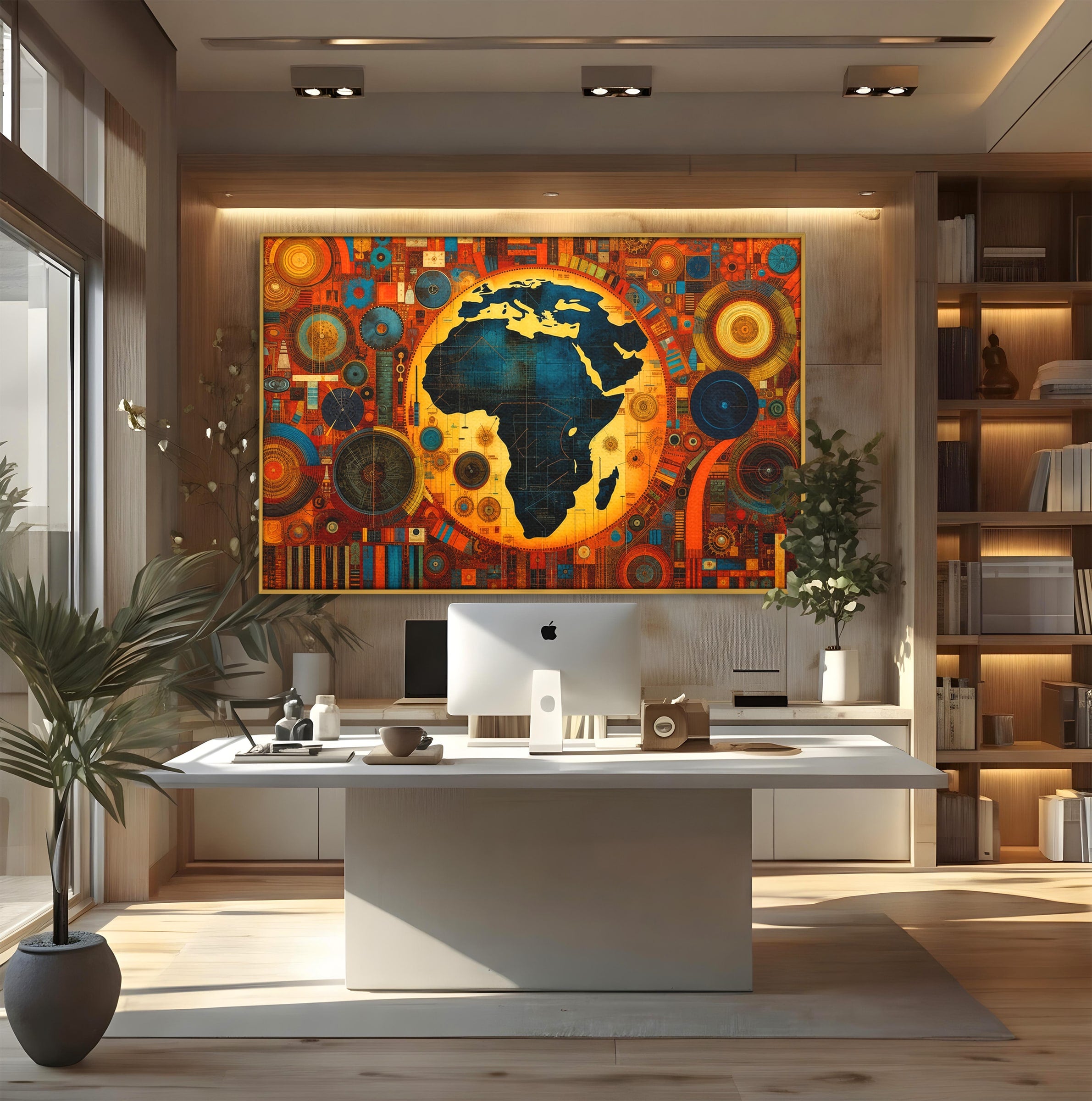Tablou Canvas Premium LuxCanva® L1002, Inima Africii, Harta, Africa, Abstract, Geometric, Birou, Culori Vibrante