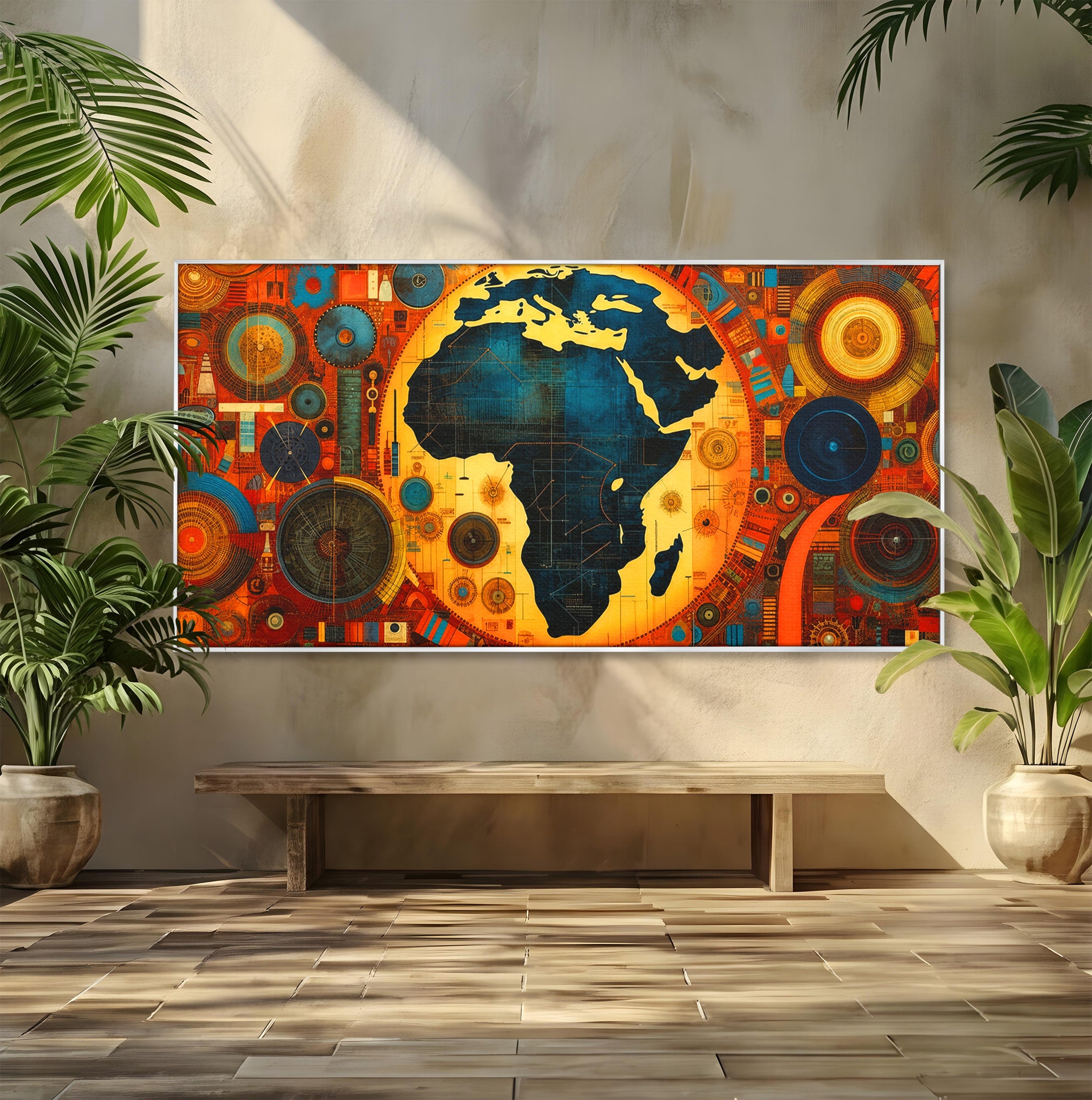 Tablou Canvas Premium LuxCanva® L1002, Inima Africii, Harta, Africa, Abstract, Geometric, Birou, Culori Vibrante