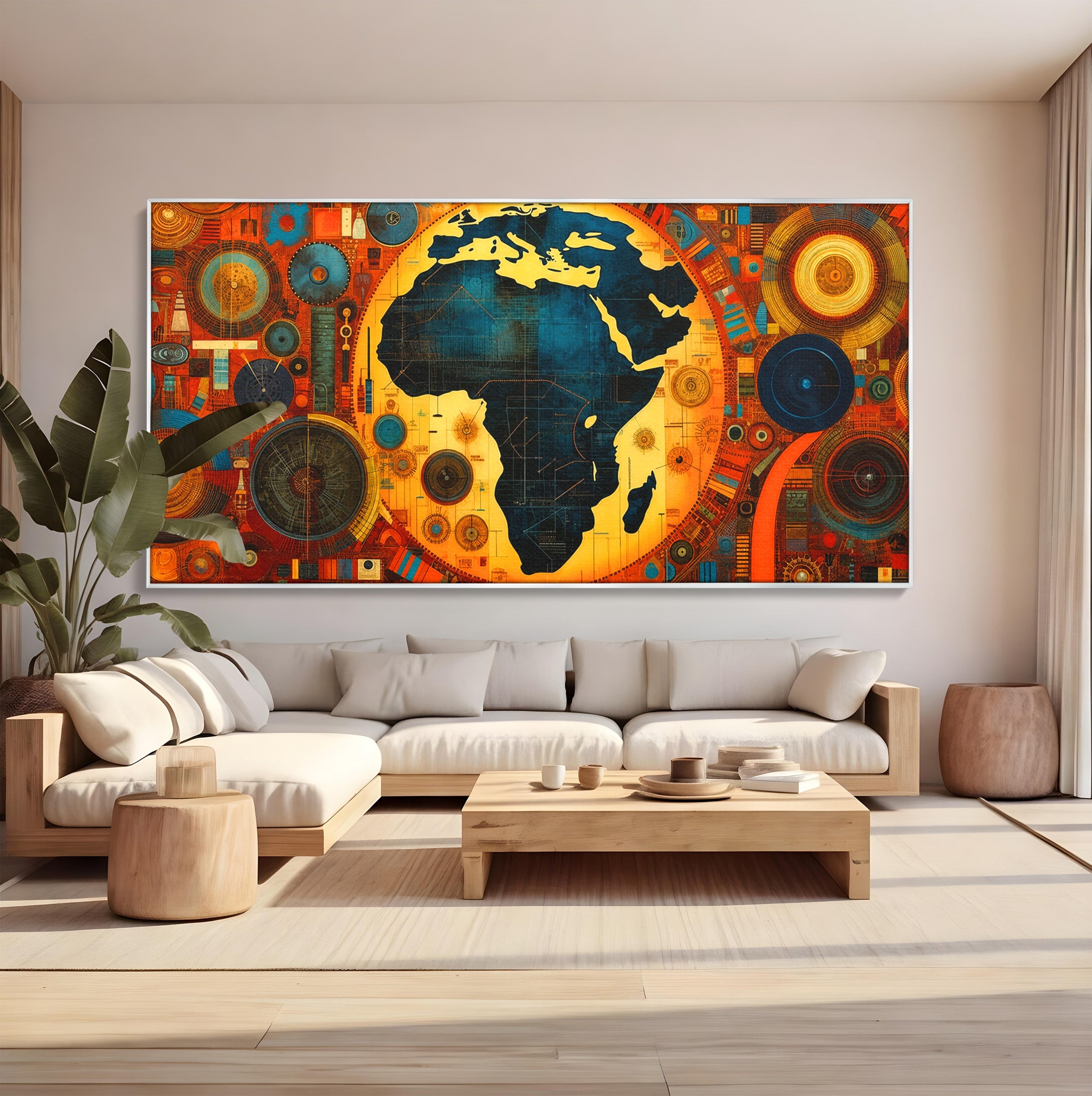 Tablou Canvas Premium LuxCanva® L1002, Inima Africii, Harta, Africa, Abstract, Geometric, Birou, Culori Vibrante