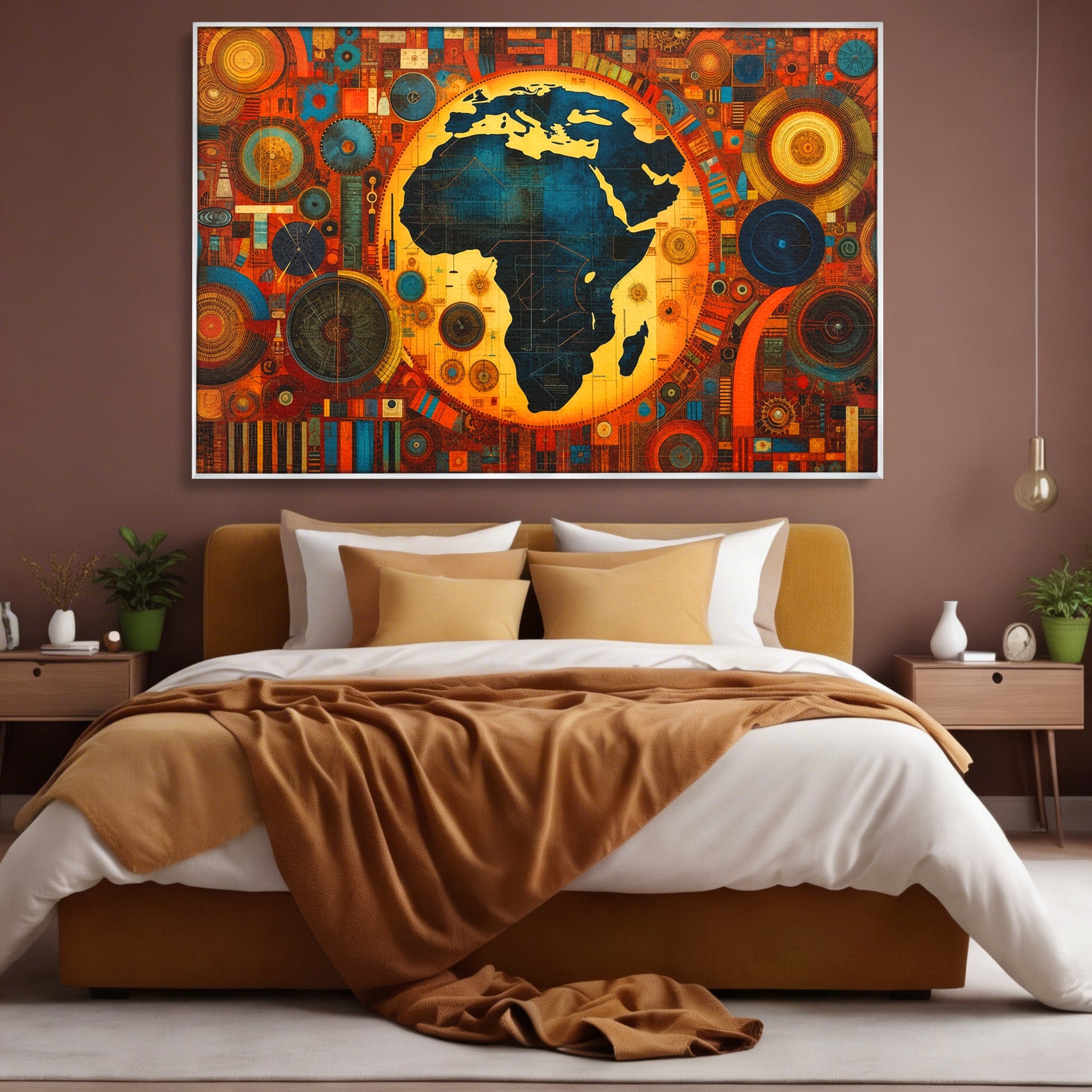Tablou Canvas Premium LuxCanva® L1002, Inima Africii, Harta, Africa, Abstract, Geometric, Birou, Culori Vibrante