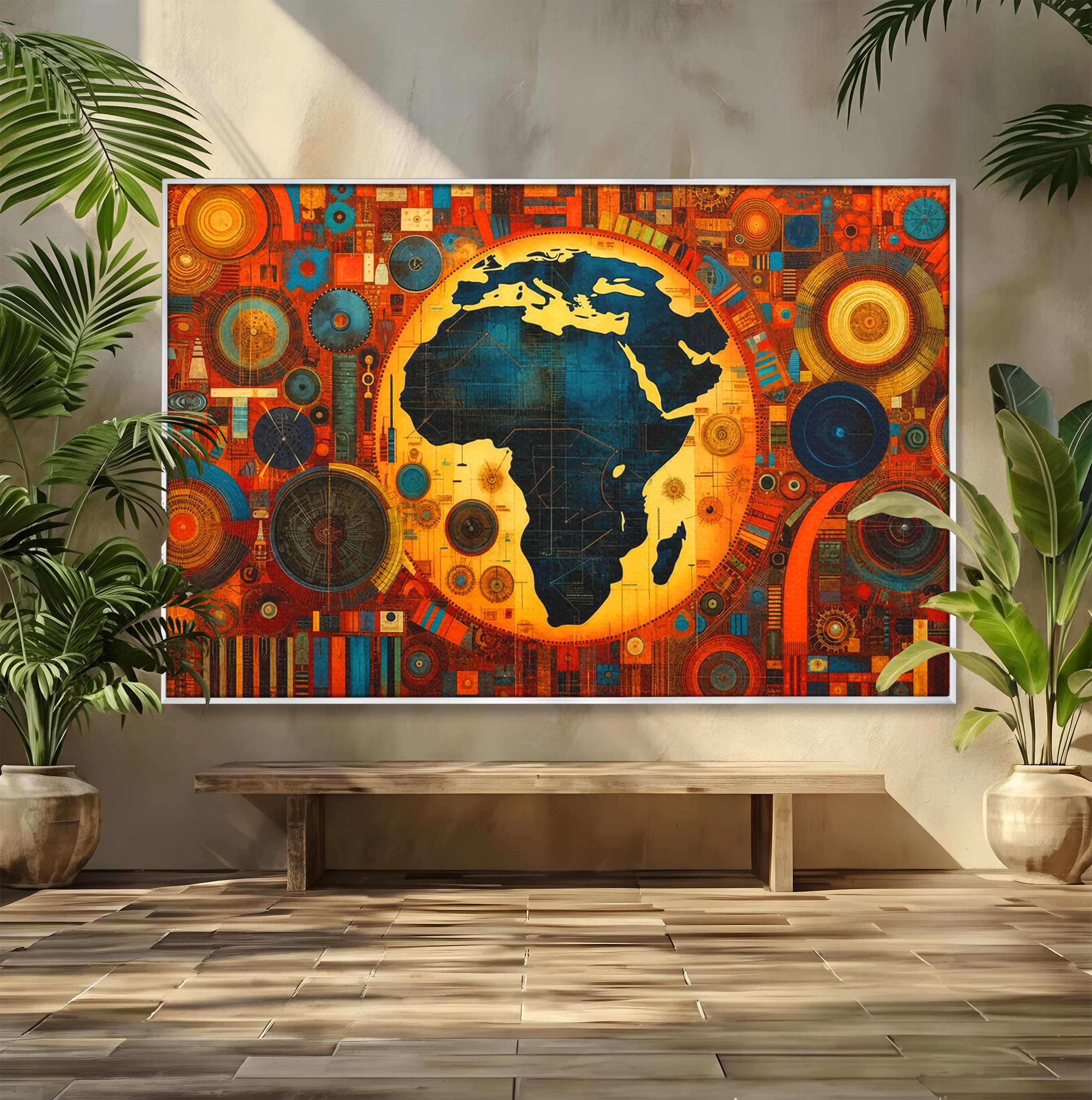 Tablou Canvas Premium LuxCanva® L1002, Inima Africii, Harta, Africa, Abstract, Geometric, Birou, Culori Vibrante
