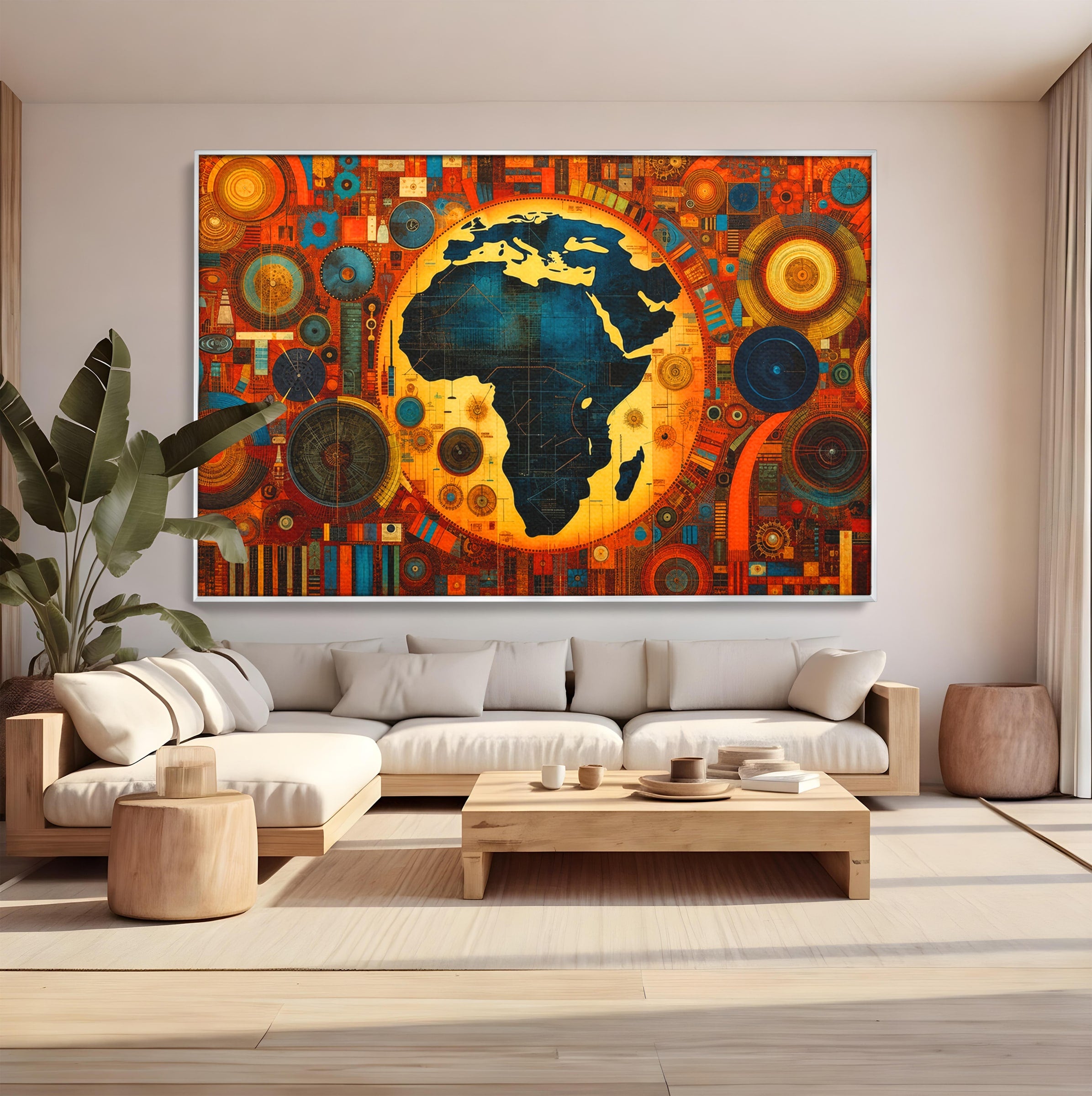 Tablou Canvas Premium LuxCanva® L1002, Inima Africii, Harta, Africa, Abstract, Geometric, Birou, Culori Vibrante
