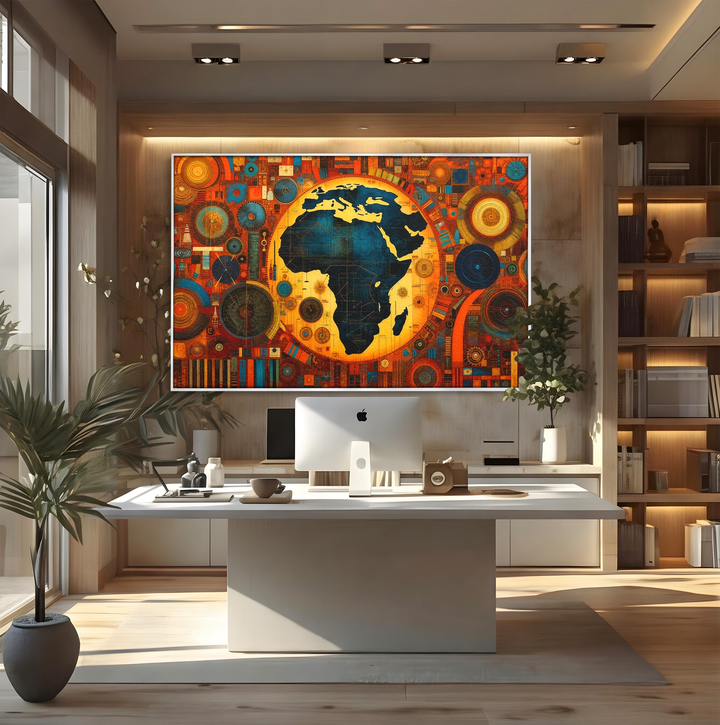 Tablou Canvas Premium LuxCanva® L1002, Inima Africii, Harta, Africa, Abstract, Geometric, Birou, Culori Vibrante