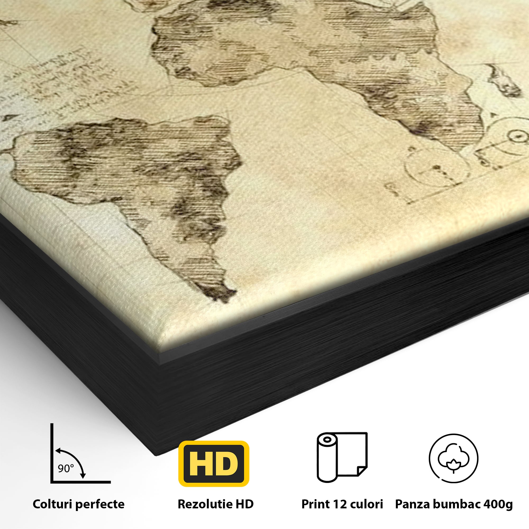 Tablou Canvas Premium, LuxCanva® L1003, Atlasul Renasterii, Harta, Da Vinci, Antic, Renascentist, Vintage, Glob, Geografie, Tablou, Codex Mundi, Cartografie, Schita, Penita