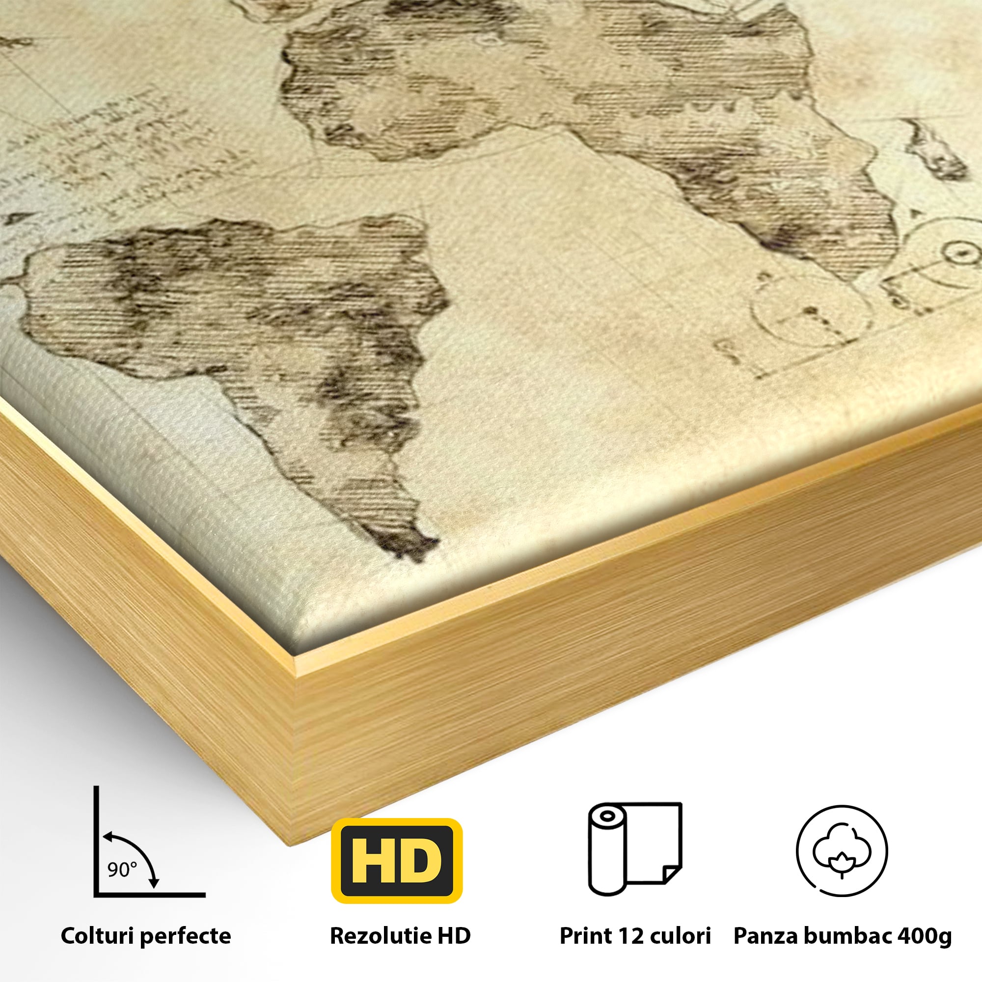 Tablou Canvas Premium, LuxCanva® L1003, Atlasul Renasterii, Harta, Da Vinci, Antic, Renascentist, Vintage, Glob, Geografie, Tablou, Codex Mundi, Cartografie, Schita, Penita