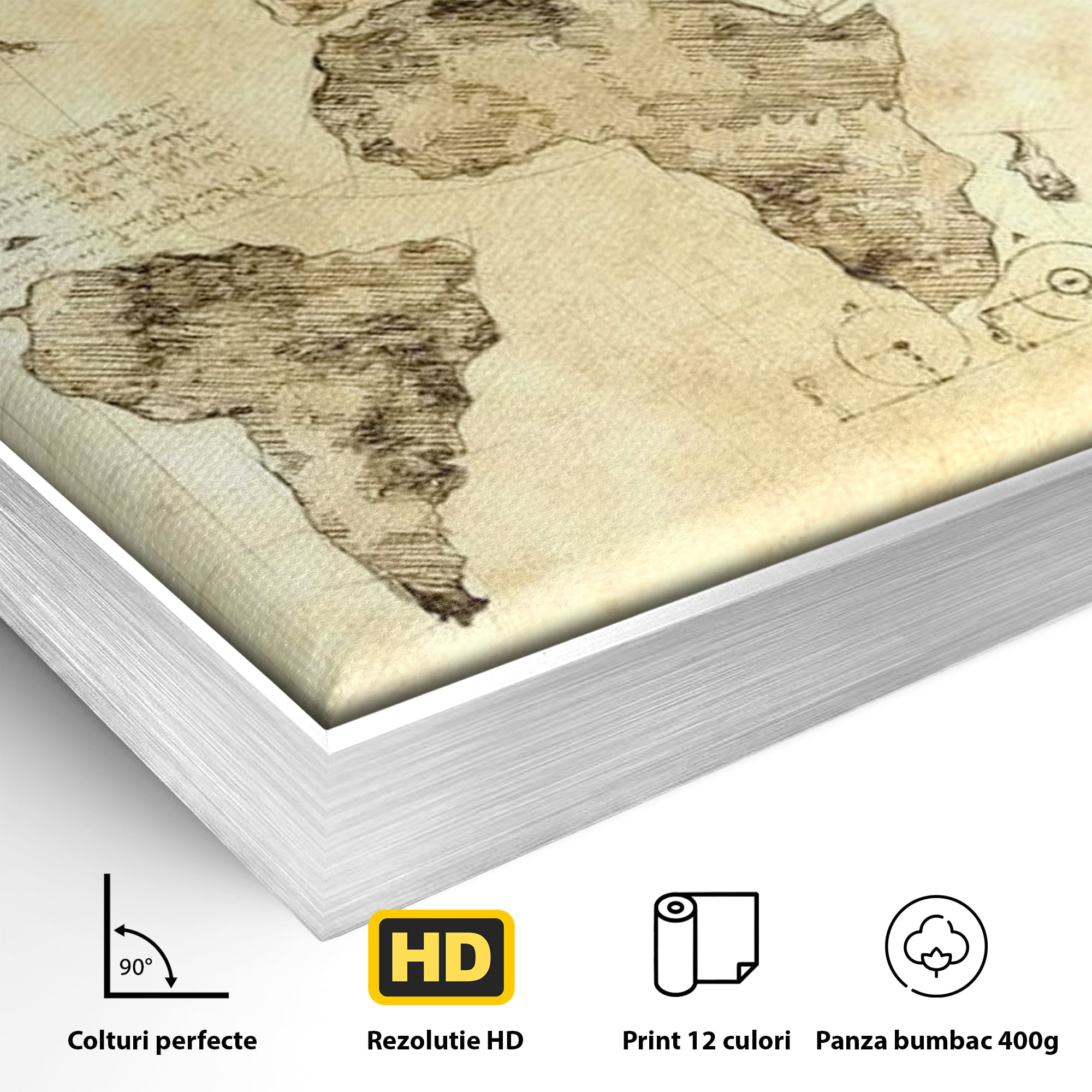 Tablou Canvas Premium, LuxCanva® L1003, Atlasul Renasterii, Harta, Da Vinci, Antic, Renascentist, Vintage, Glob, Geografie, Tablou, Codex Mundi, Cartografie, Schita, Penita