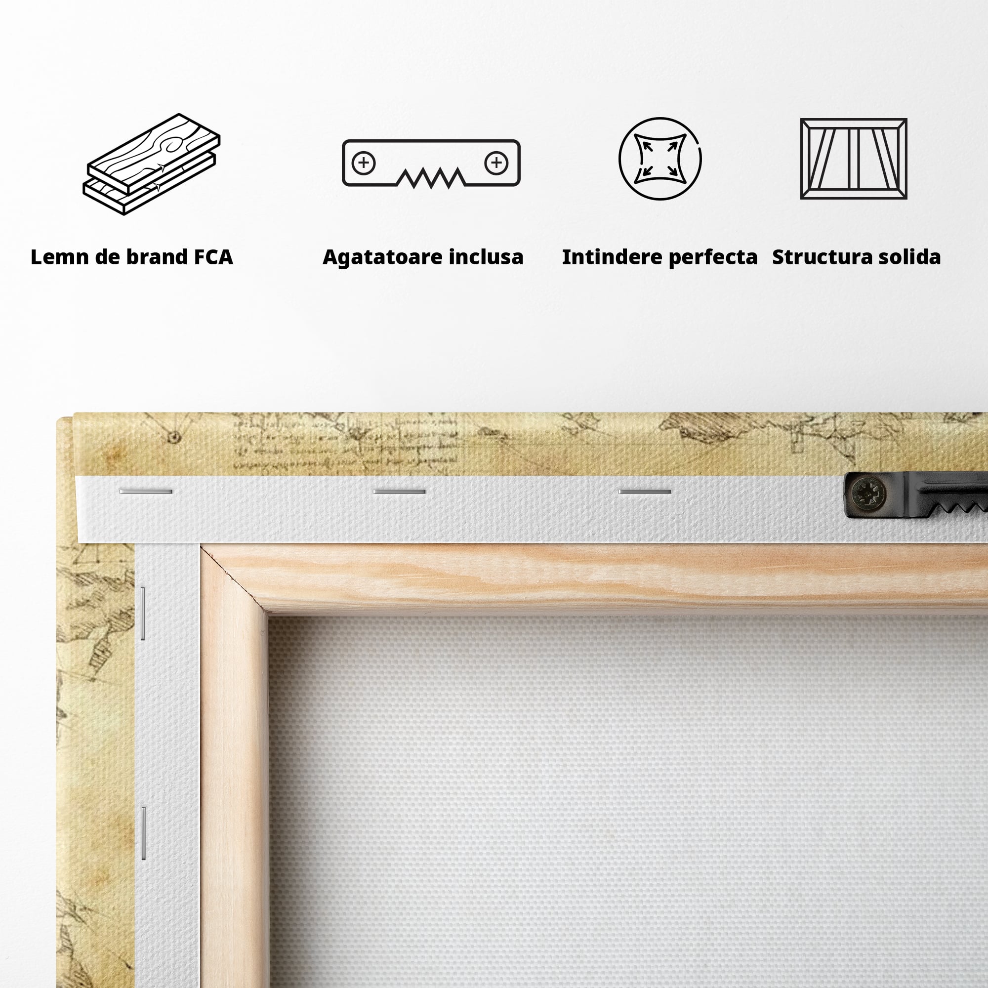 Tablou Canvas Premium, LuxCanva® L1003, Atlasul Renasterii, Harta, Da Vinci, Antic, Renascentist, Vintage, Glob, Geografie, Tablou, Codex Mundi, Cartografie, Schita, Penita