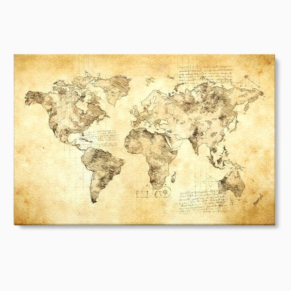 Tablou Canvas Premium, LuxCanva® L1003, Atlasul Renasterii, Harta, Da Vinci, Antic, Renascentist, Vintage, Glob, Geografie, Tablou, Codex Mundi, Cartografie, Schita, Penita