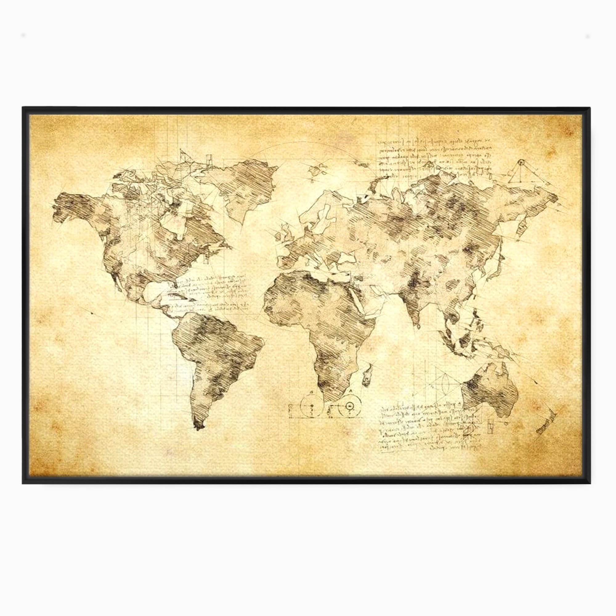 Tablou Canvas Premium, LuxCanva® L1003, Atlasul Renasterii, Harta, Da Vinci, Antic, Renascentist, Vintage, Glob, Geografie, Tablou, Codex Mundi, Cartografie, Schita, Penita