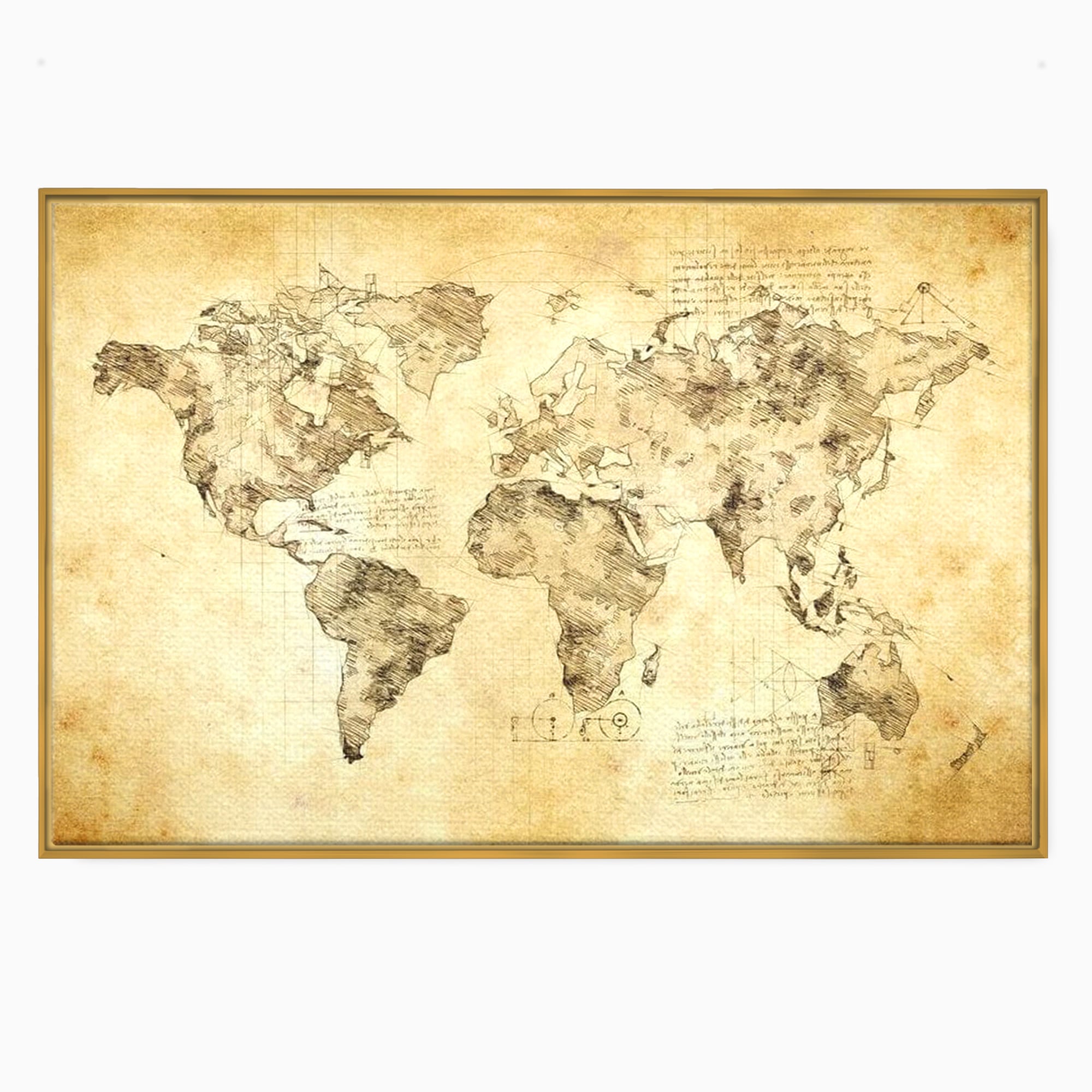 Tablou Canvas Premium, LuxCanva® L1003, Atlasul Renasterii, Harta, Da Vinci, Antic, Renascentist, Vintage, Glob, Geografie, Tablou, Codex Mundi, Cartografie, Schita, Penita
