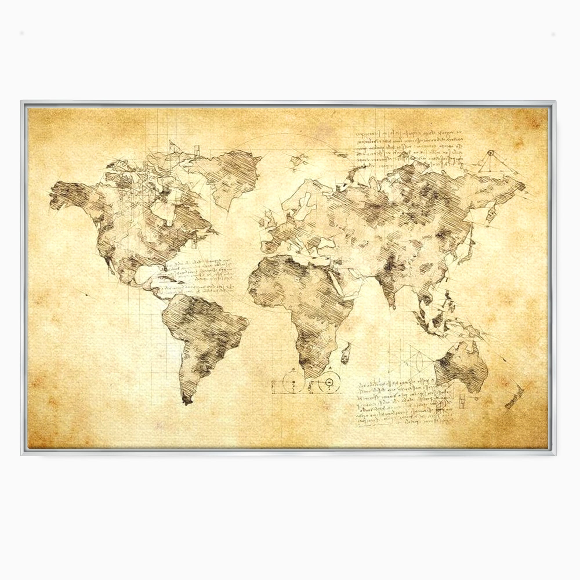 Tablou Canvas Premium, LuxCanva® L1003, Atlasul Renasterii, Harta, Da Vinci, Antic, Renascentist, Vintage, Glob, Geografie, Tablou, Codex Mundi, Cartografie, Schita, Penita