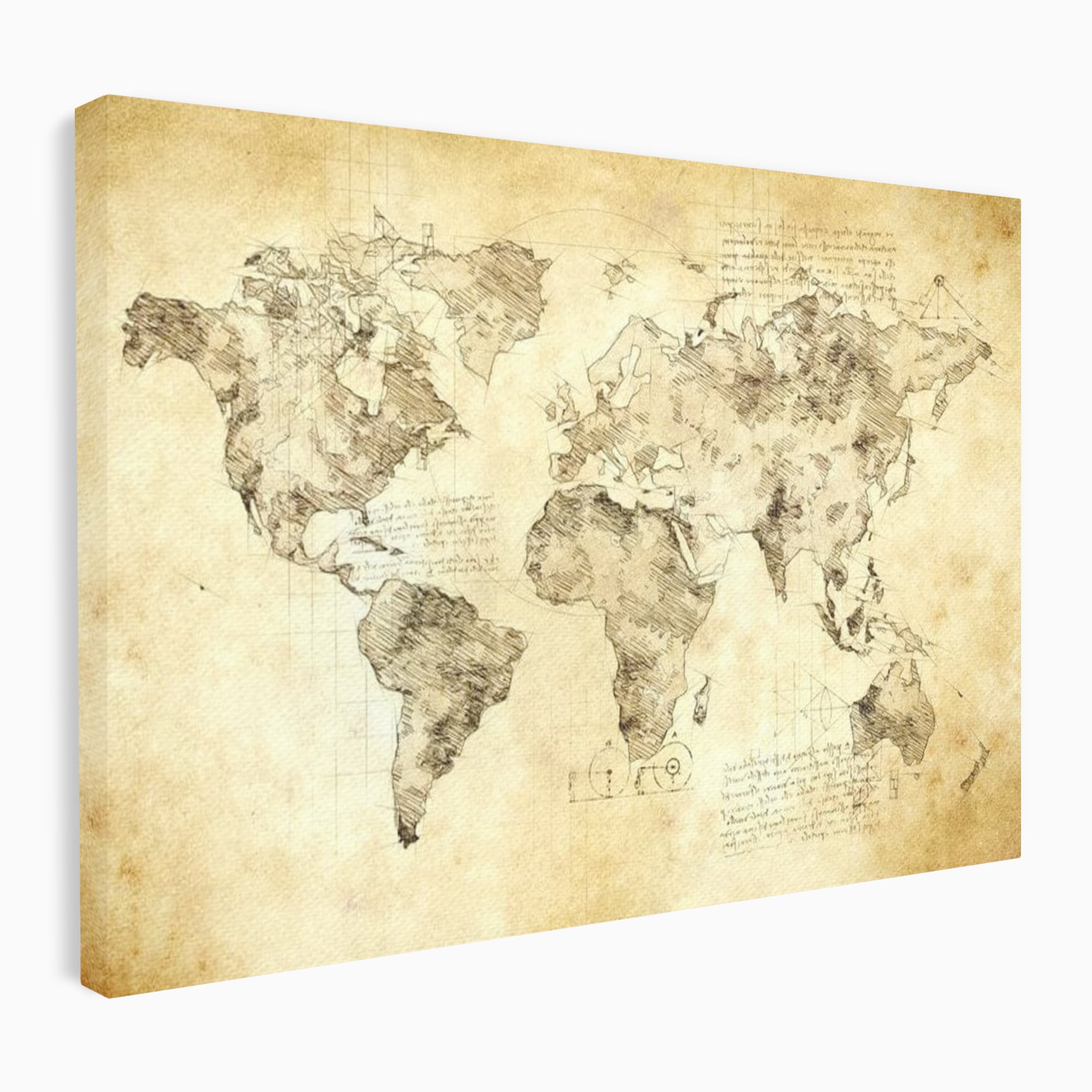 Tablou Canvas Premium, LuxCanva® L1003, Atlasul Renasterii, Harta, Da Vinci, Antic, Renascentist, Vintage, Glob, Geografie, Tablou, Codex Mundi, Cartografie, Schita, Penita
