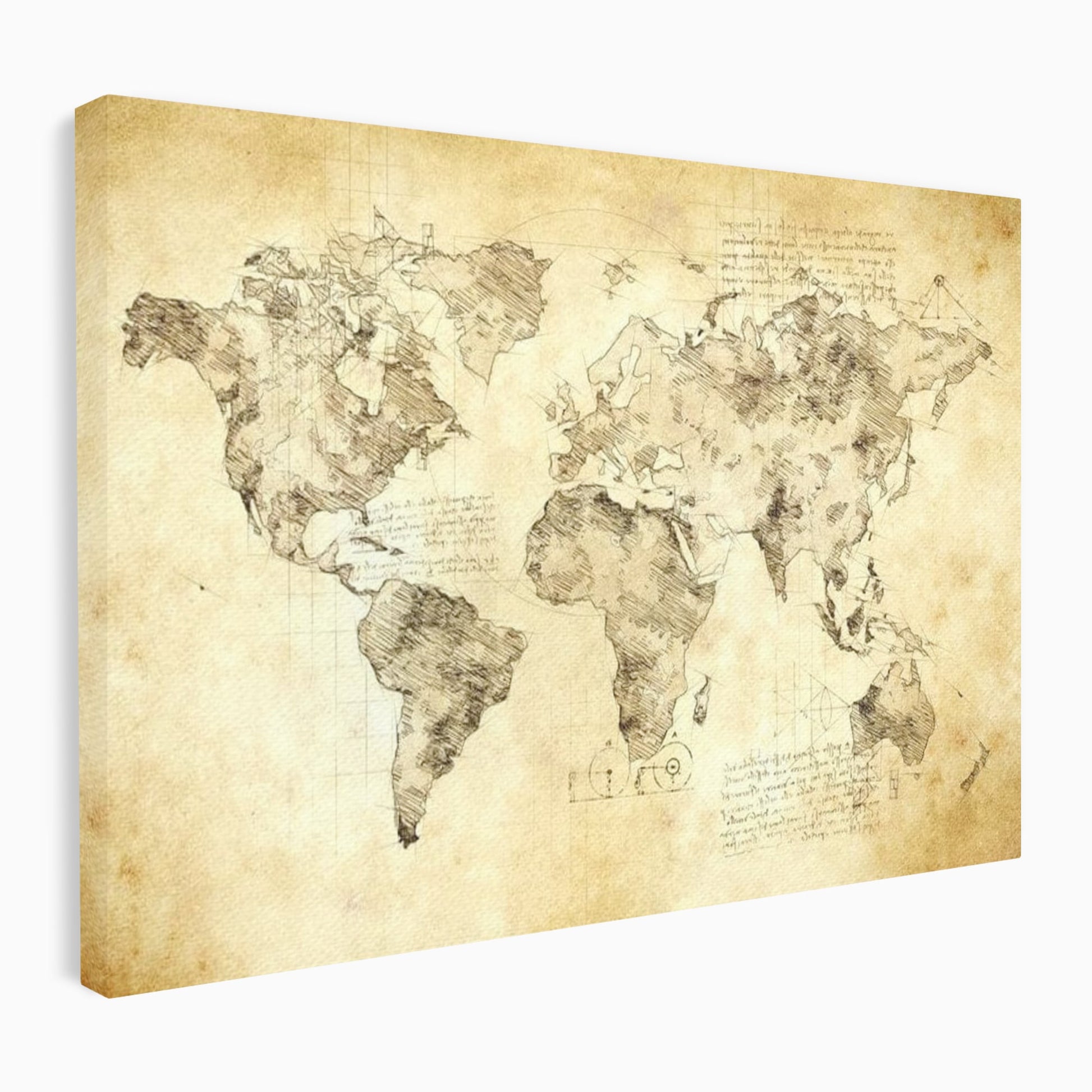 Tablou Canvas Premium, LuxCanva® L1003, Atlasul Renasterii, Harta, Da Vinci, Antic, Renascentist, Vintage, Glob, Geografie, Tablou, Codex Mundi, Cartografie, Schita, Penita