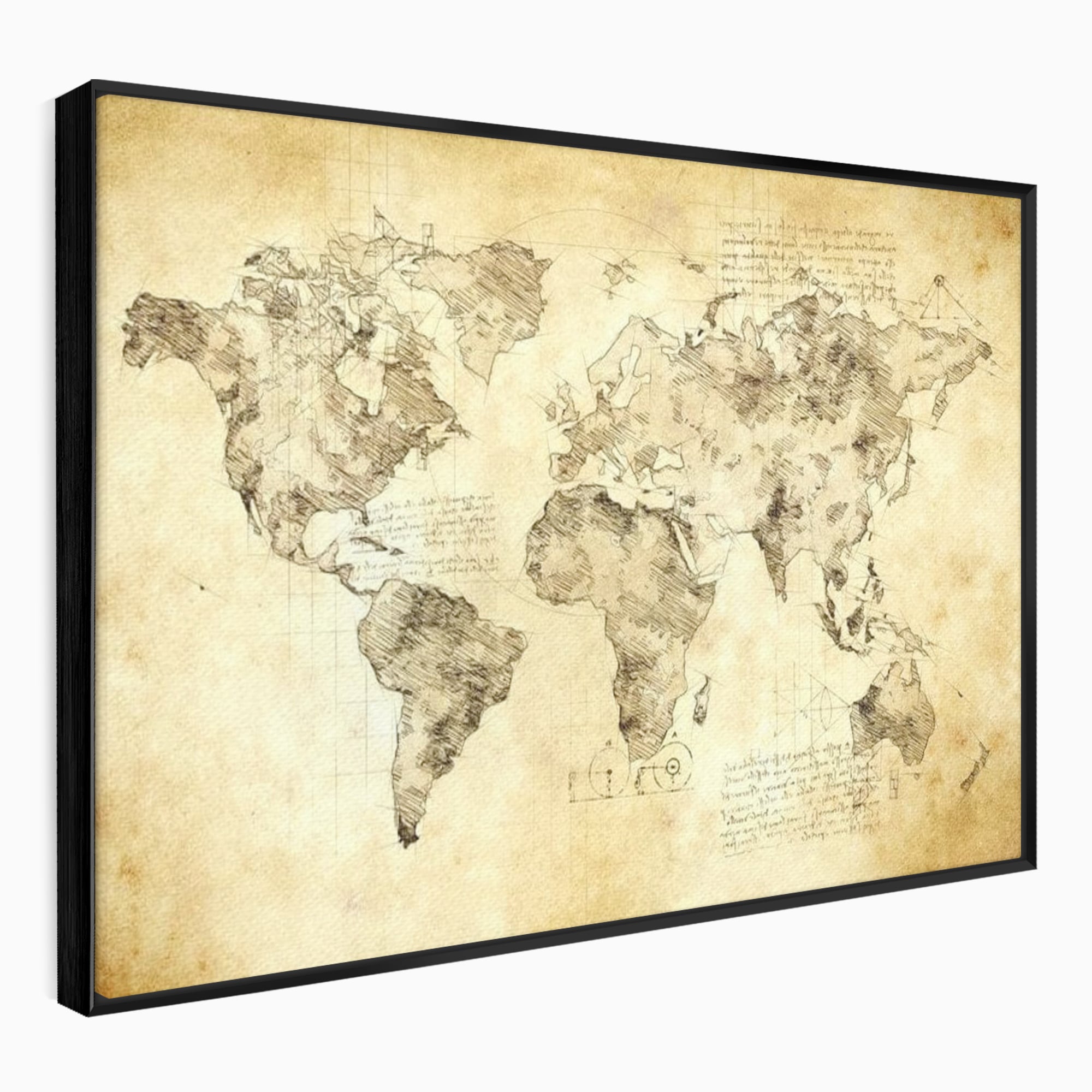 Tablou Canvas Premium, LuxCanva® L1003, Atlasul Renasterii, Harta, Da Vinci, Antic, Renascentist, Vintage, Glob, Geografie, Tablou, Codex Mundi, Cartografie, Schita, Penita