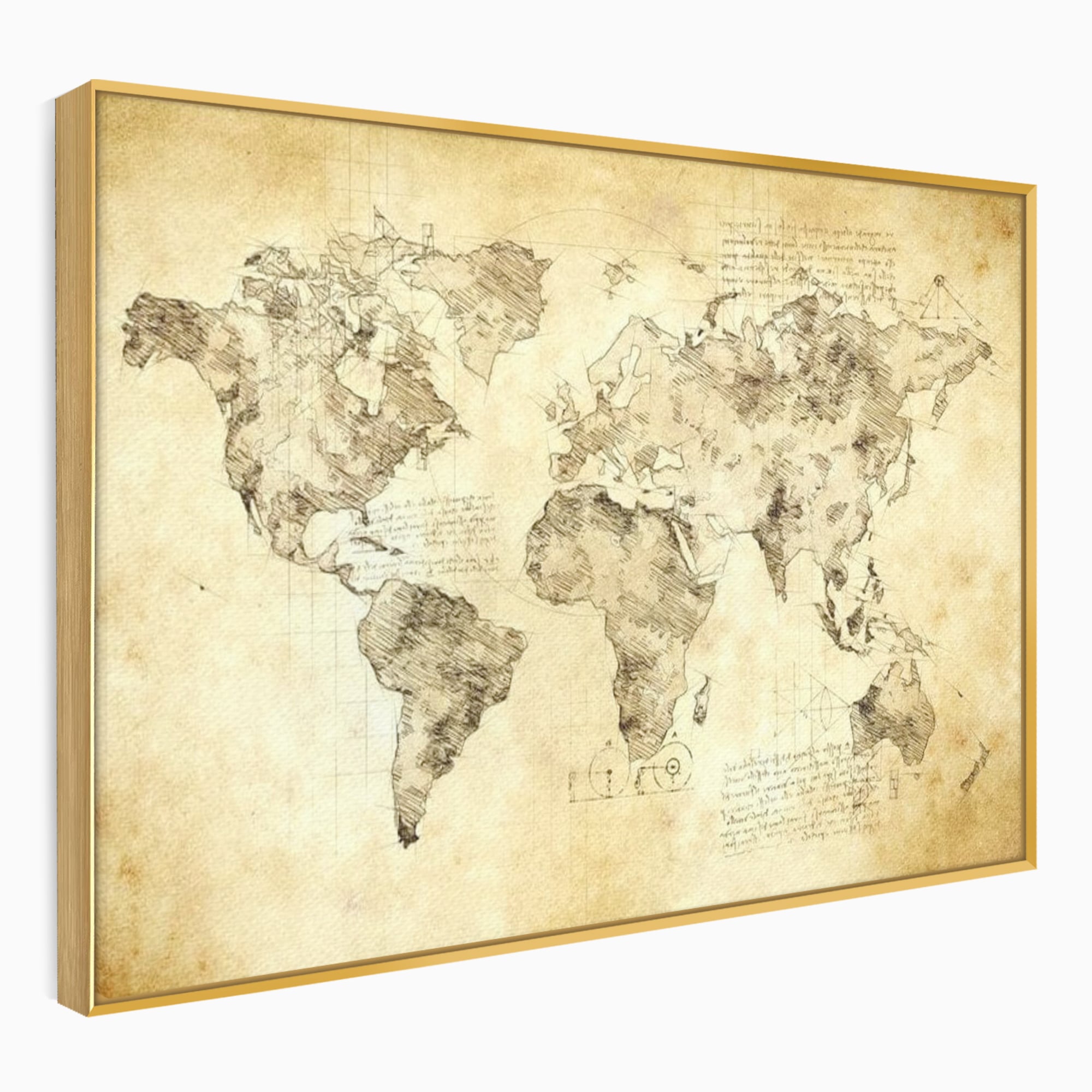 Tablou Canvas Premium, LuxCanva® L1003, Atlasul Renasterii, Harta, Da Vinci, Antic, Renascentist, Vintage, Glob, Geografie, Tablou, Codex Mundi, Cartografie, Schita, Penita