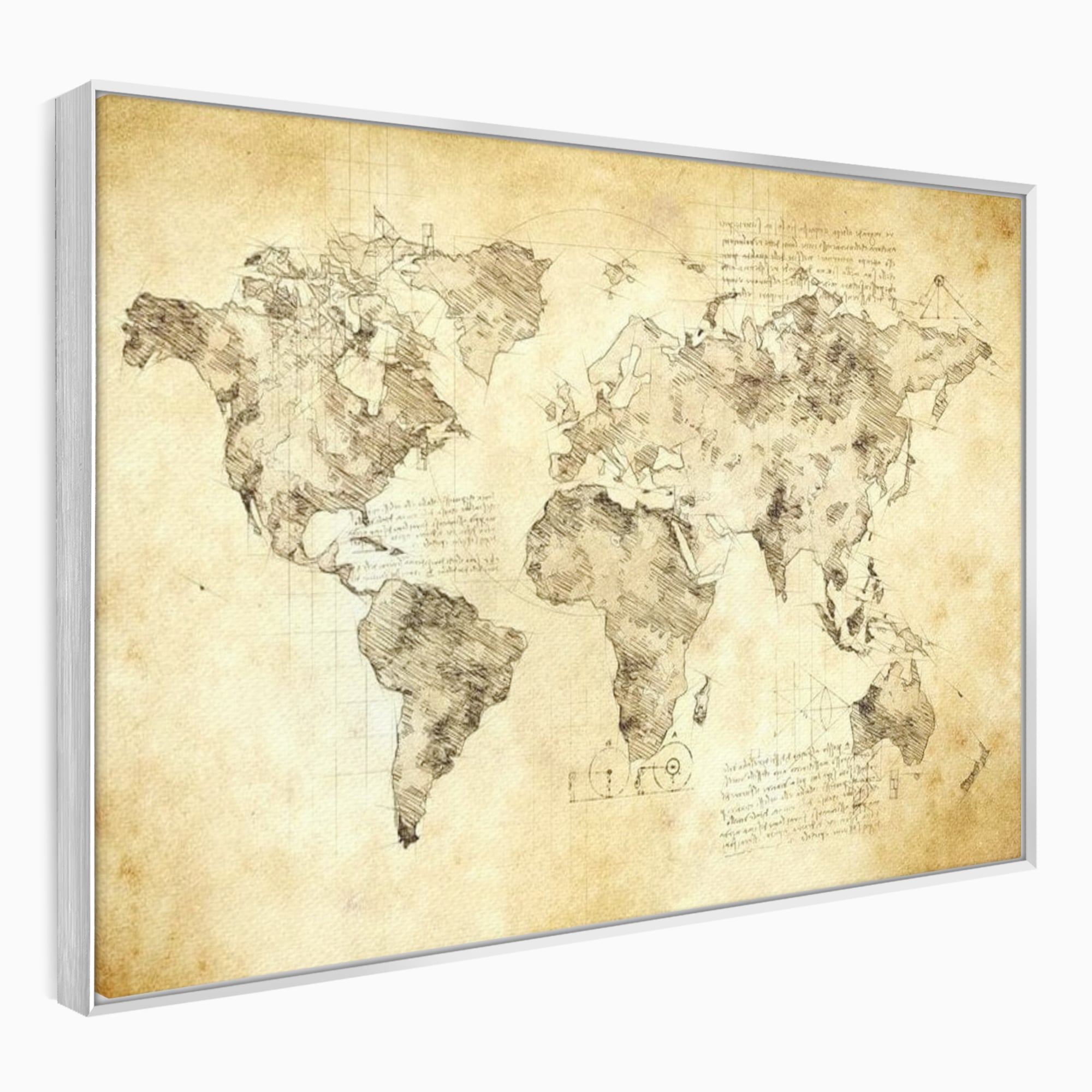 Tablou Canvas Premium, LuxCanva® L1003, Atlasul Renasterii, Harta, Da Vinci, Antic, Renascentist, Vintage, Glob, Geografie, Tablou, Codex Mundi, Cartografie, Schita, Penita