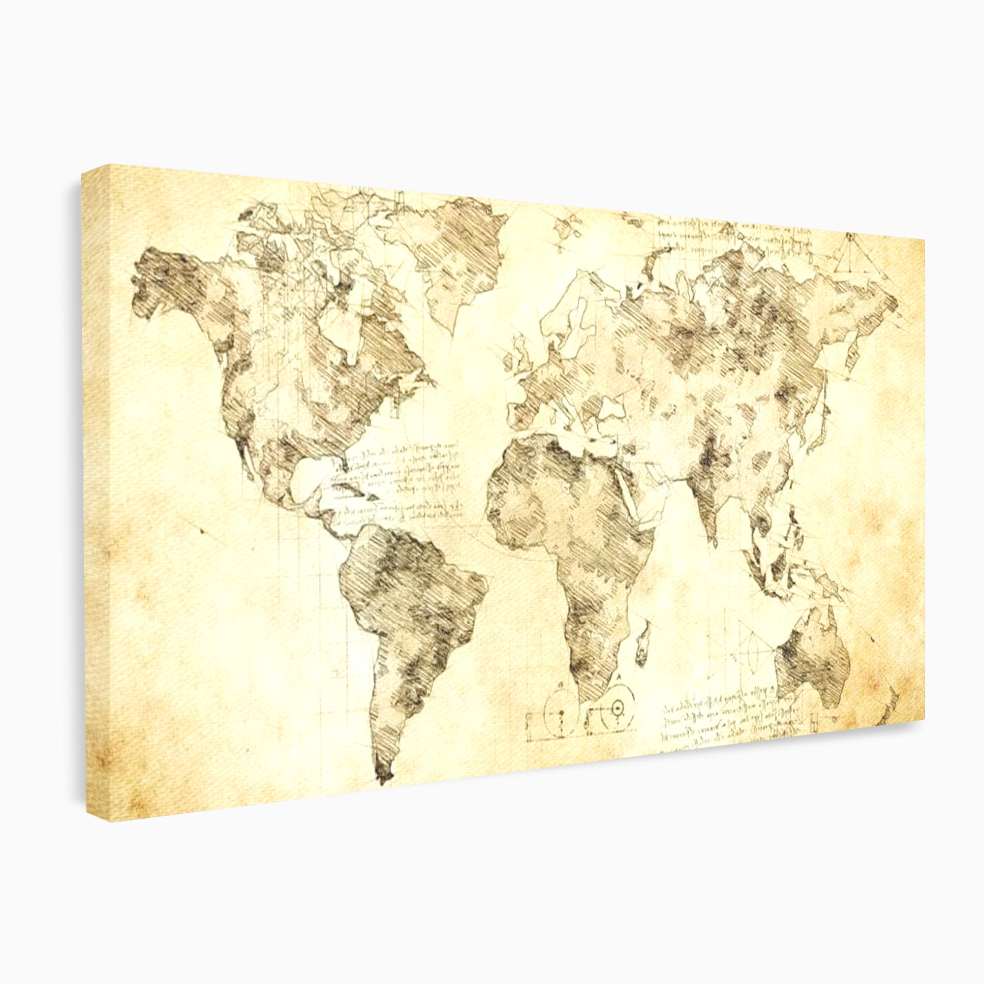 Tablou Canvas Premium, LuxCanva® L1003, Atlasul Renasterii, Harta, Da Vinci, Antic, Renascentist, Vintage, Glob, Geografie, Tablou, Codex Mundi, Cartografie, Schita, Penita