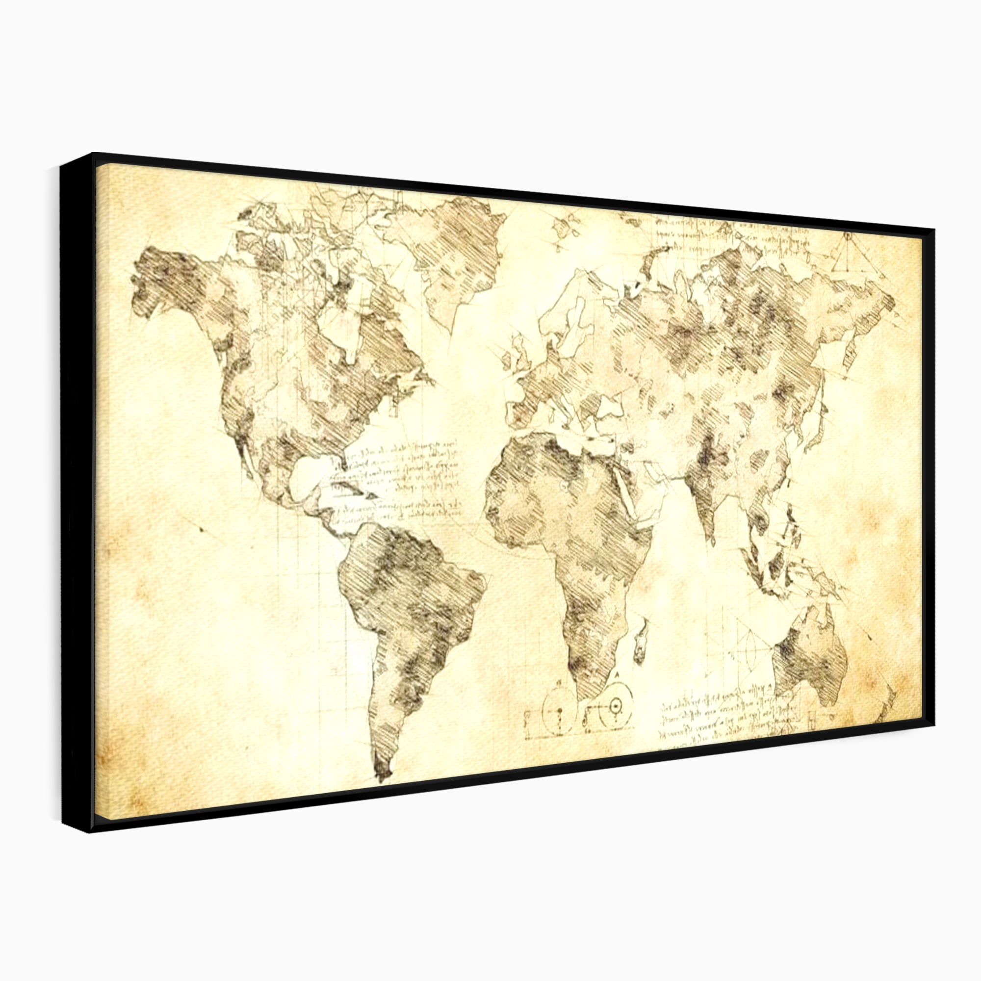 Tablou Canvas Premium, LuxCanva® L1003, Atlasul Renasterii, Harta, Da Vinci, Antic, Renascentist, Vintage, Glob, Geografie, Tablou, Codex Mundi, Cartografie, Schita, Penita