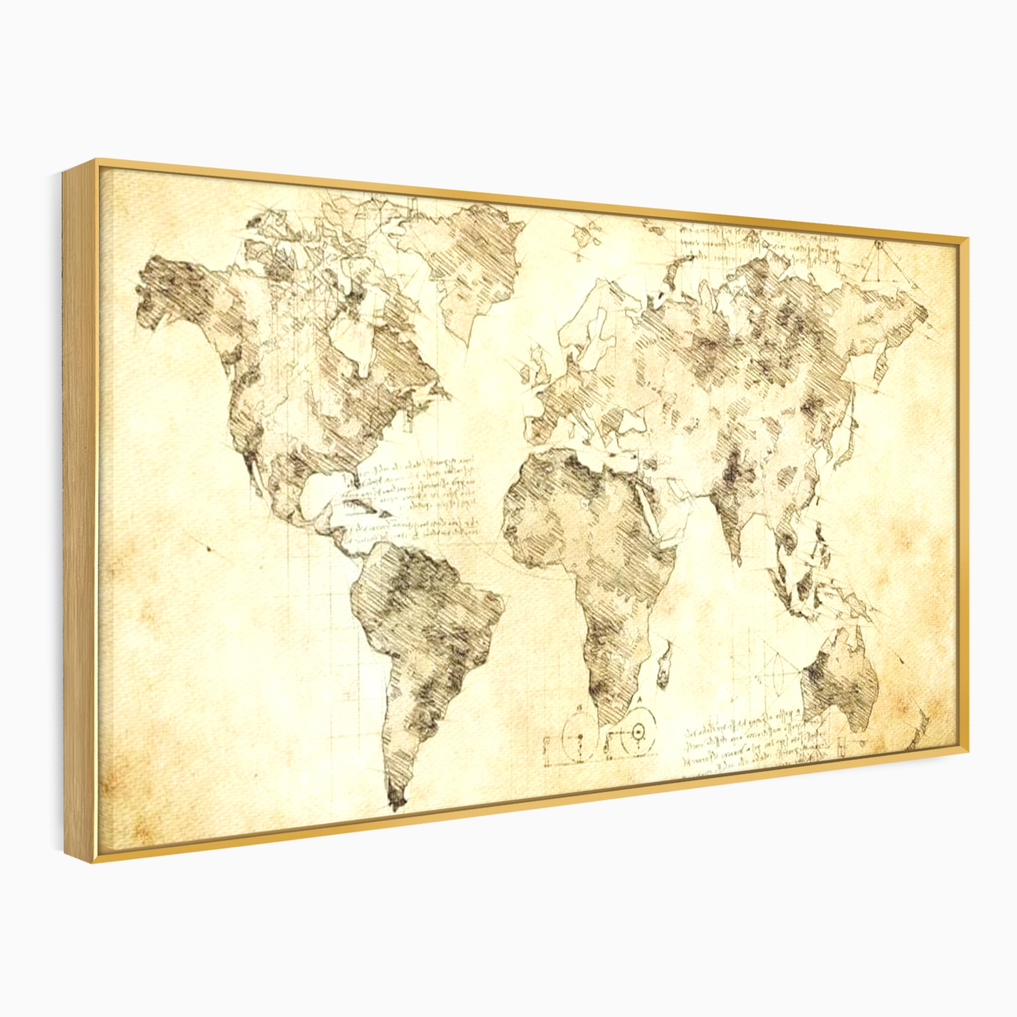 Tablou Canvas Premium, LuxCanva® L1003, Atlasul Renasterii, Harta, Da Vinci, Antic, Renascentist, Vintage, Glob, Geografie, Tablou, Codex Mundi, Cartografie, Schita, Penita
