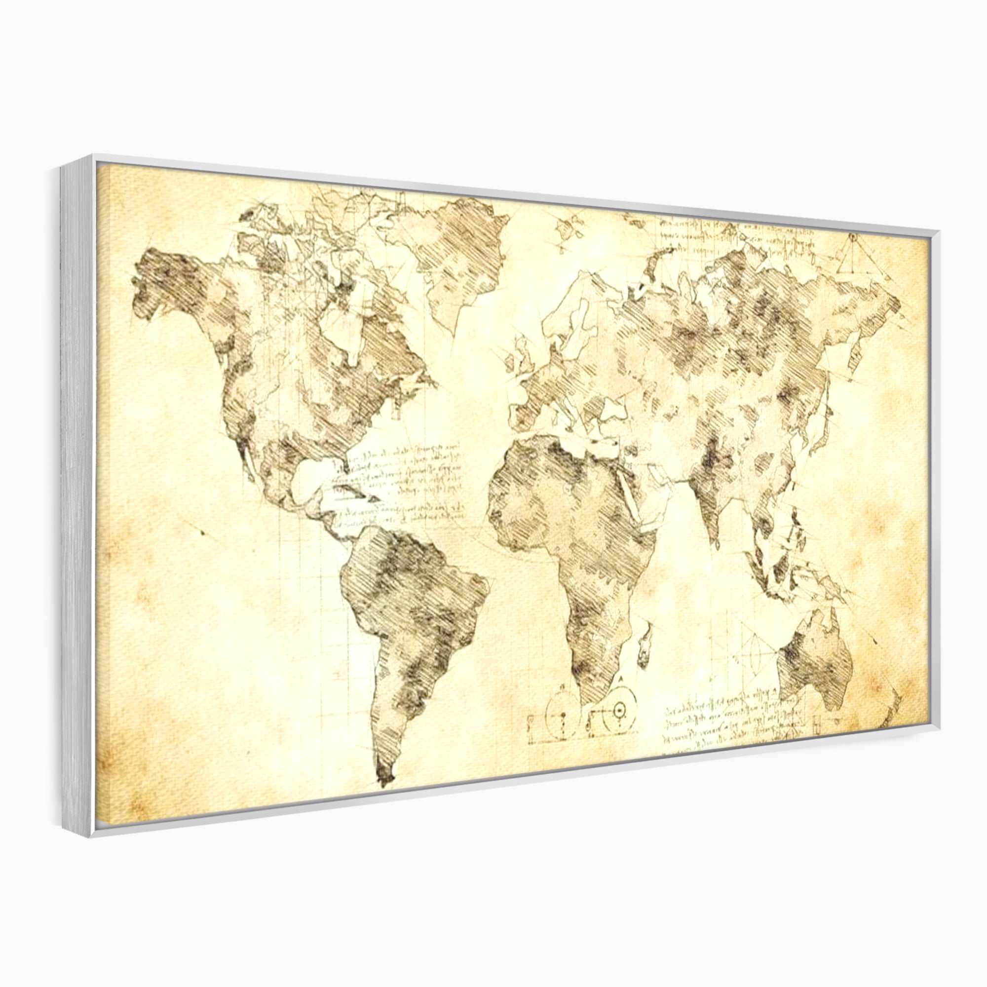 Tablou Canvas Premium, LuxCanva® L1003, Atlasul Renasterii, Harta, Da Vinci, Antic, Renascentist, Vintage, Glob, Geografie, Tablou, Codex Mundi, Cartografie, Schita, Penita