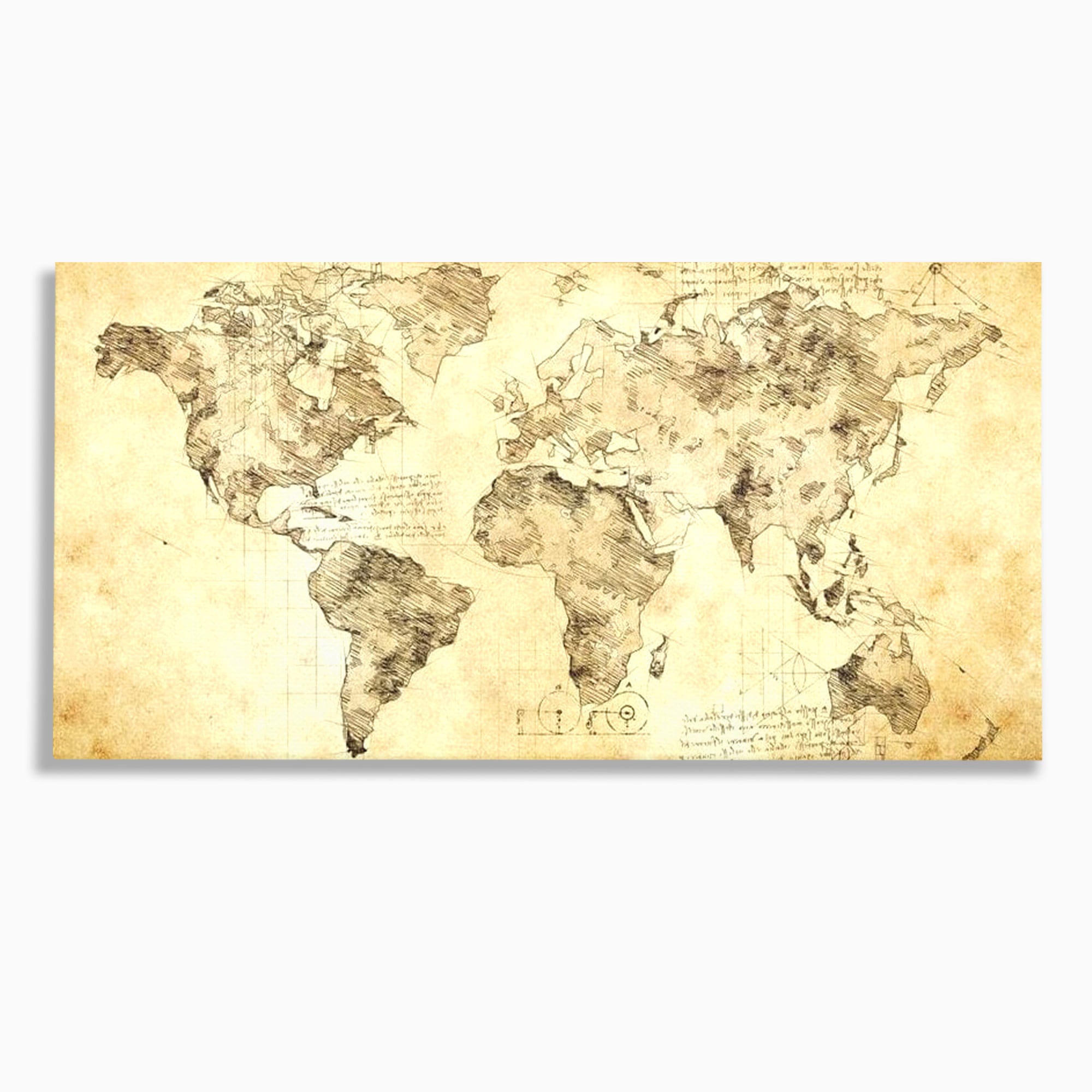 Tablou Canvas Premium, LuxCanva® L1003, Atlasul Renasterii, Harta, Da Vinci, Antic, Renascentist, Vintage, Glob, Geografie, Tablou, Codex Mundi, Cartografie, Schita, Penita