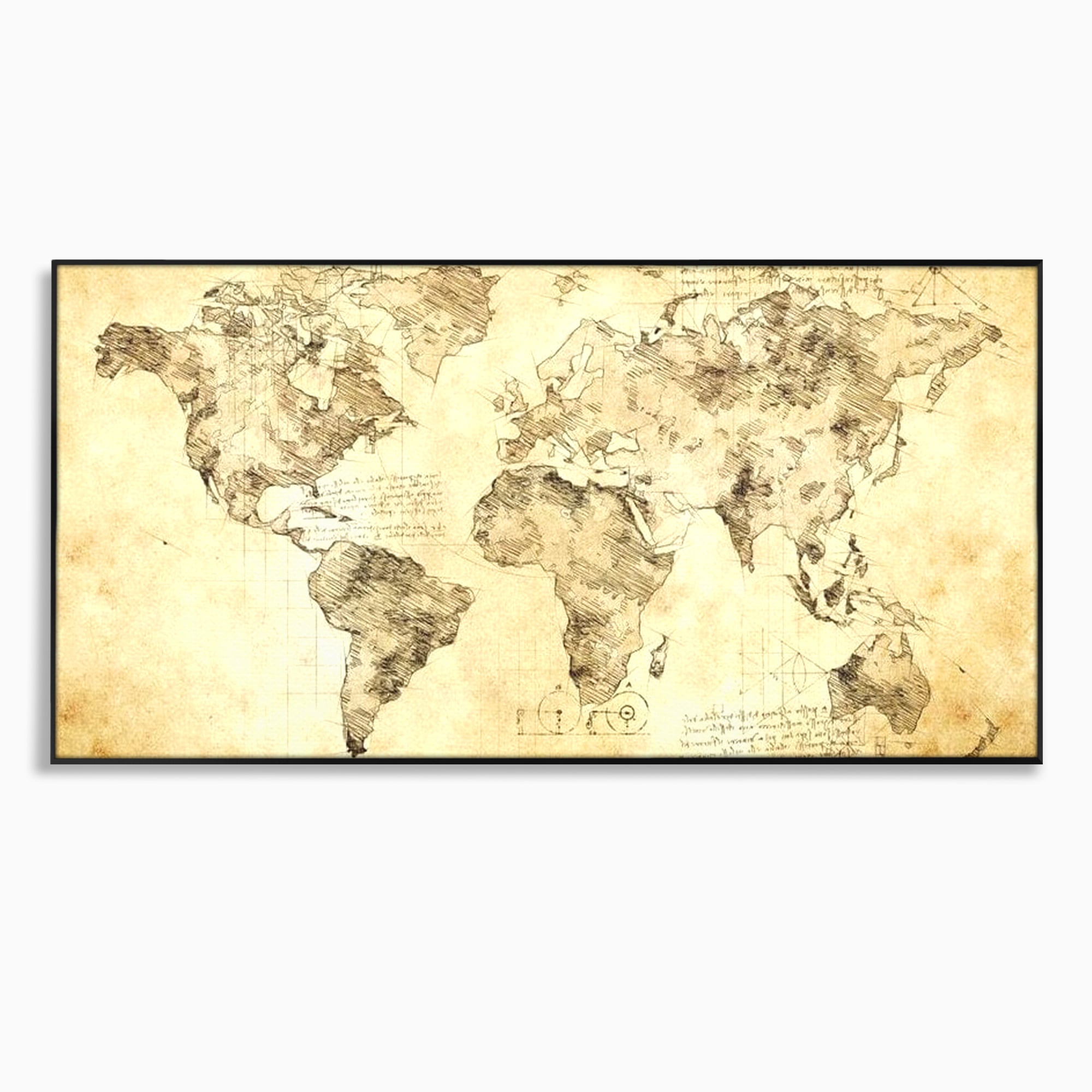 Tablou Canvas Premium, LuxCanva® L1003, Atlasul Renasterii, Harta, Da Vinci, Antic, Renascentist, Vintage, Glob, Geografie, Tablou, Codex Mundi, Cartografie, Schita, Penita