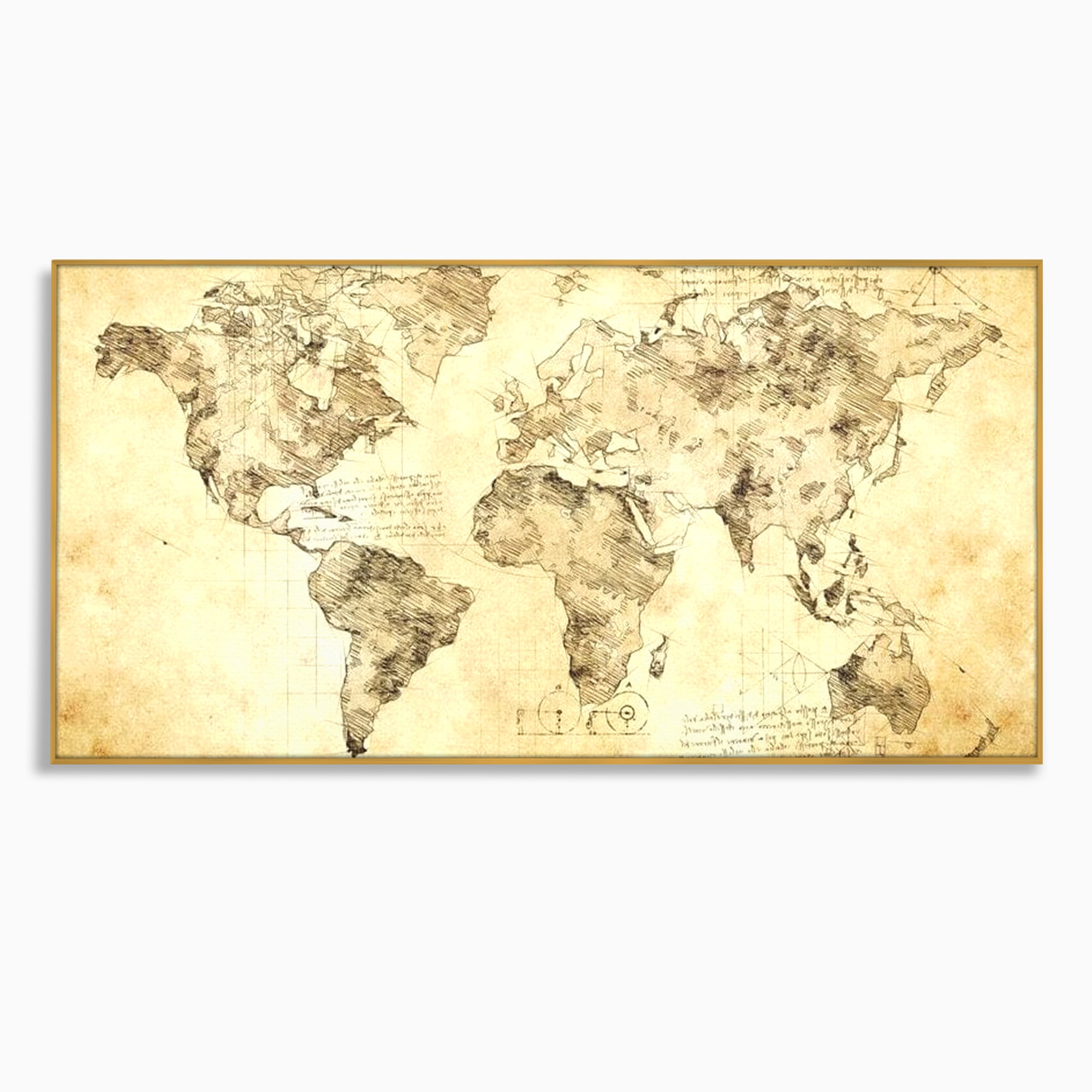 Tablou Canvas Premium, LuxCanva® L1003, Atlasul Renasterii, Harta, Da Vinci, Antic, Renascentist, Vintage, Glob, Geografie, Tablou, Codex Mundi, Cartografie, Schita, Penita