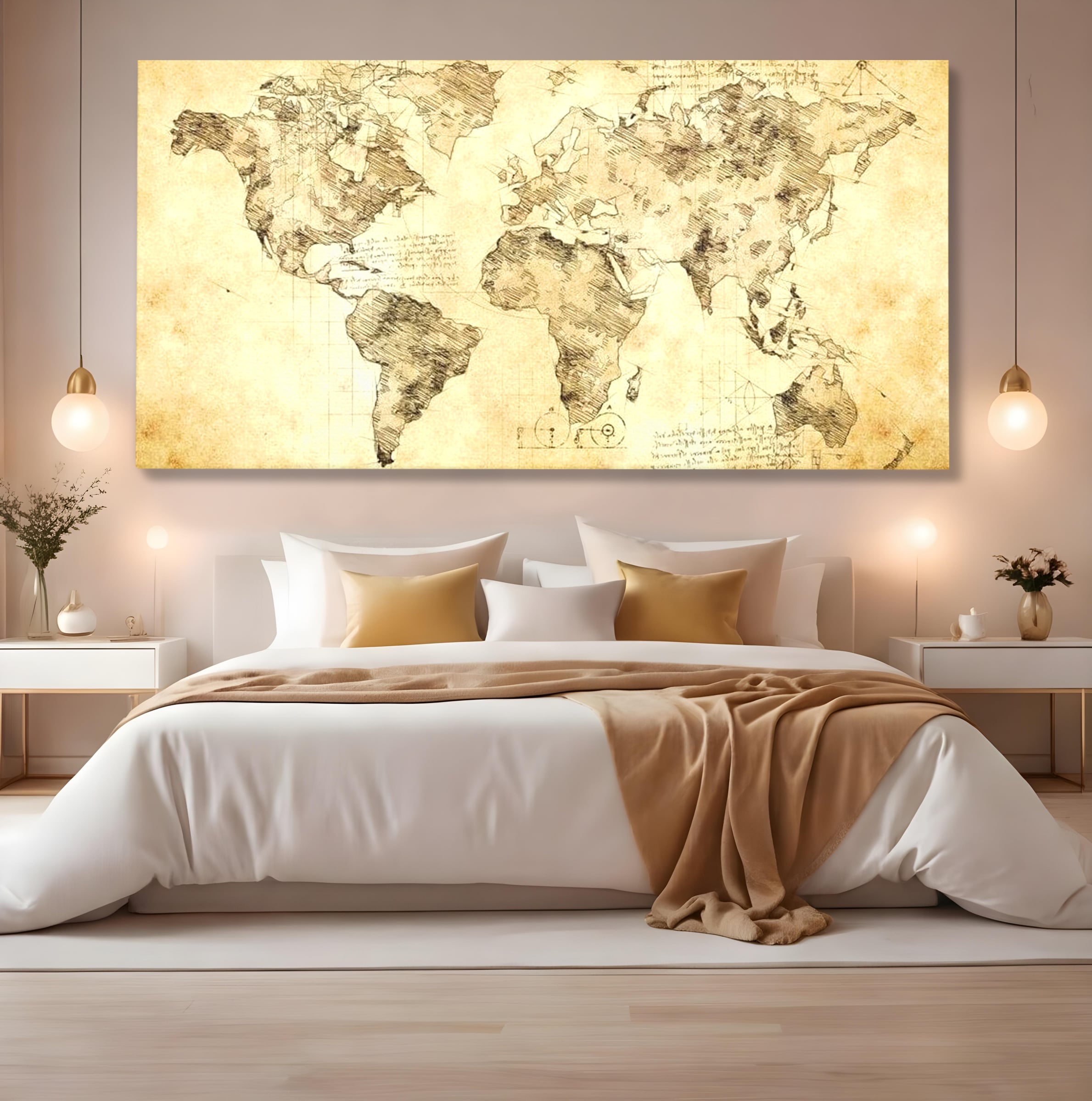 Tablou Canvas Premium, LuxCanva® L1003, Atlasul Renasterii, Harta, Da Vinci, Antic, Renascentist, Vintage, Glob, Geografie, Tablou, Codex Mundi, Cartografie, Schita, Penita