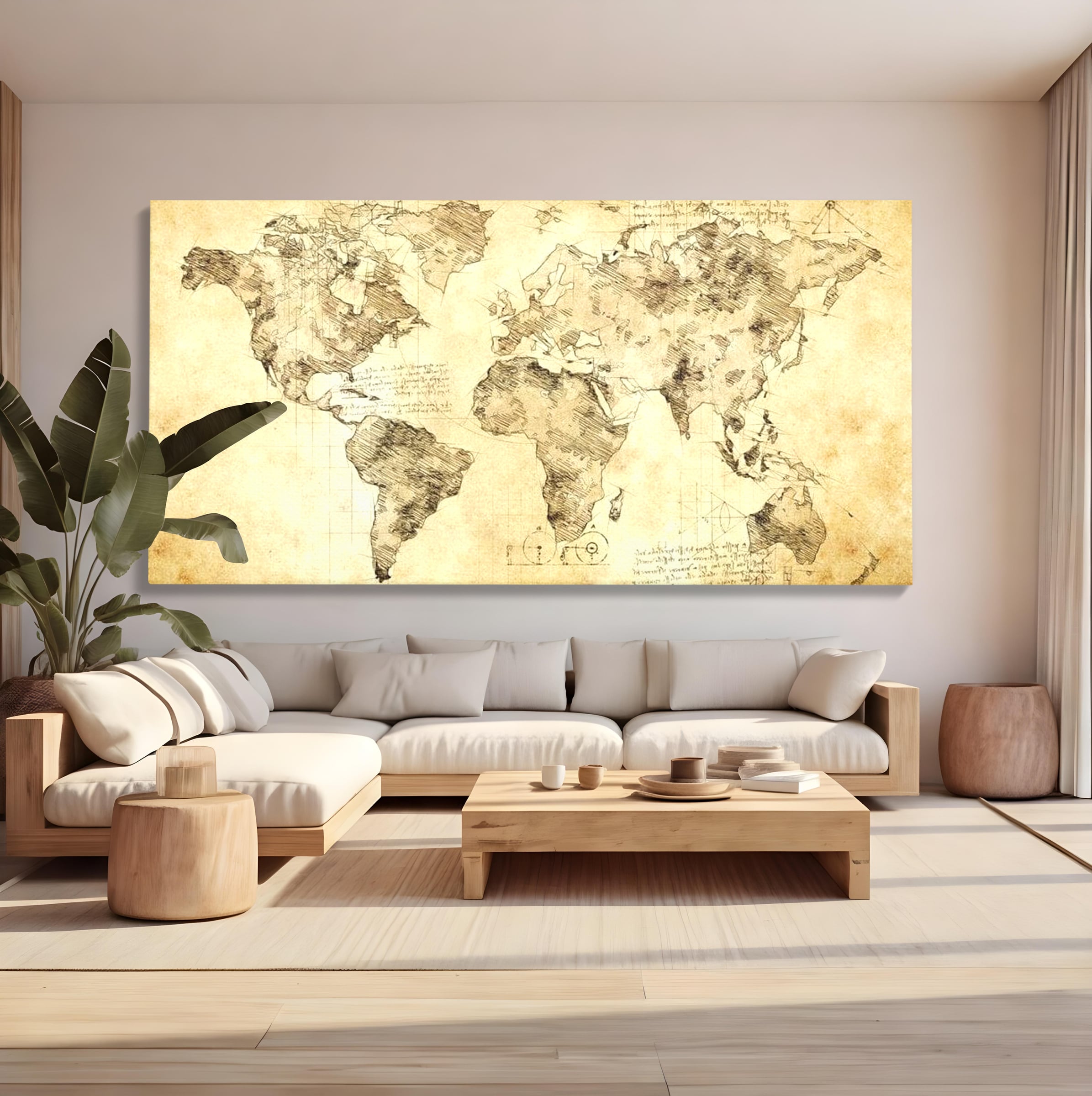 Tablou Canvas Premium, LuxCanva® L1003, Atlasul Renasterii, Harta, Da Vinci, Antic, Renascentist, Vintage, Glob, Geografie, Tablou, Codex Mundi, Cartografie, Schita, Penita