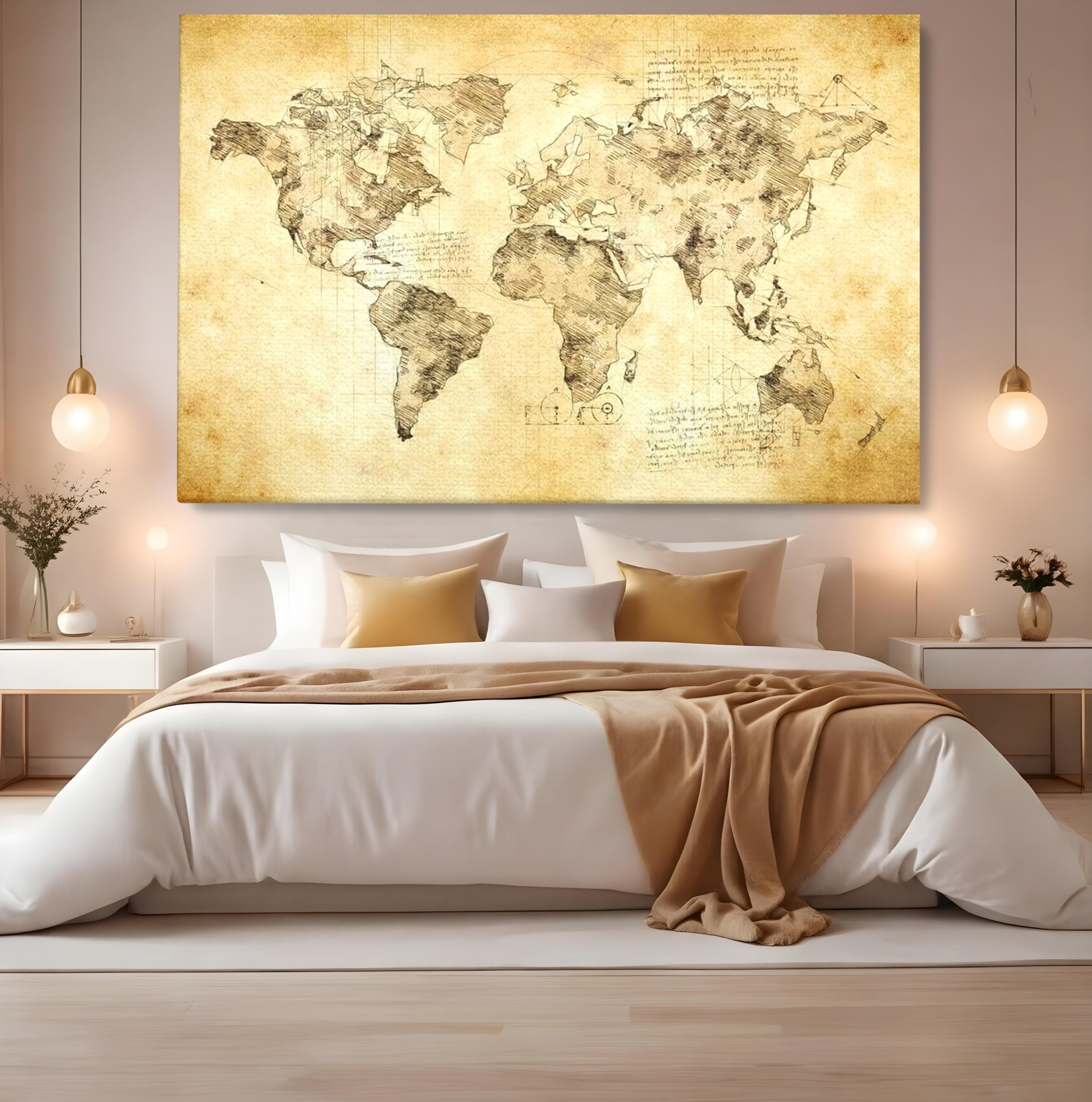 Tablou Canvas Premium, LuxCanva® L1003, Atlasul Renasterii, Harta, Da Vinci, Antic, Renascentist, Vintage, Glob, Geografie, Tablou, Codex Mundi, Cartografie, Schita, Penita