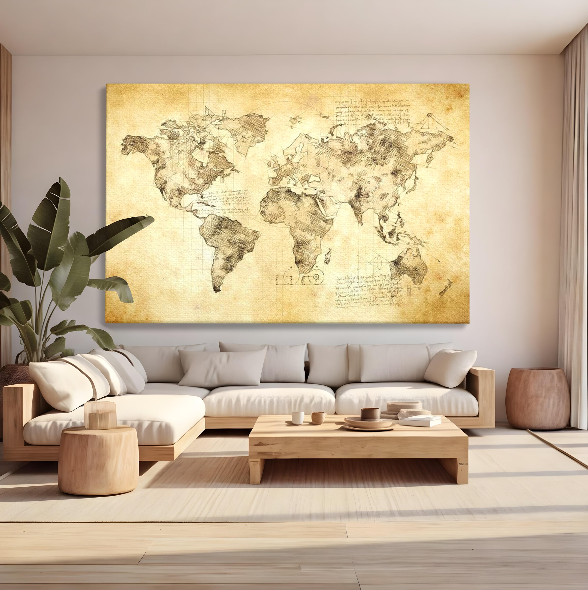 Tablou Canvas Premium, LuxCanva® L1003, Atlasul Renasterii, Harta, Da Vinci, Antic, Renascentist, Vintage, Glob, Geografie, Tablou, Codex Mundi, Cartografie, Schita, Penita