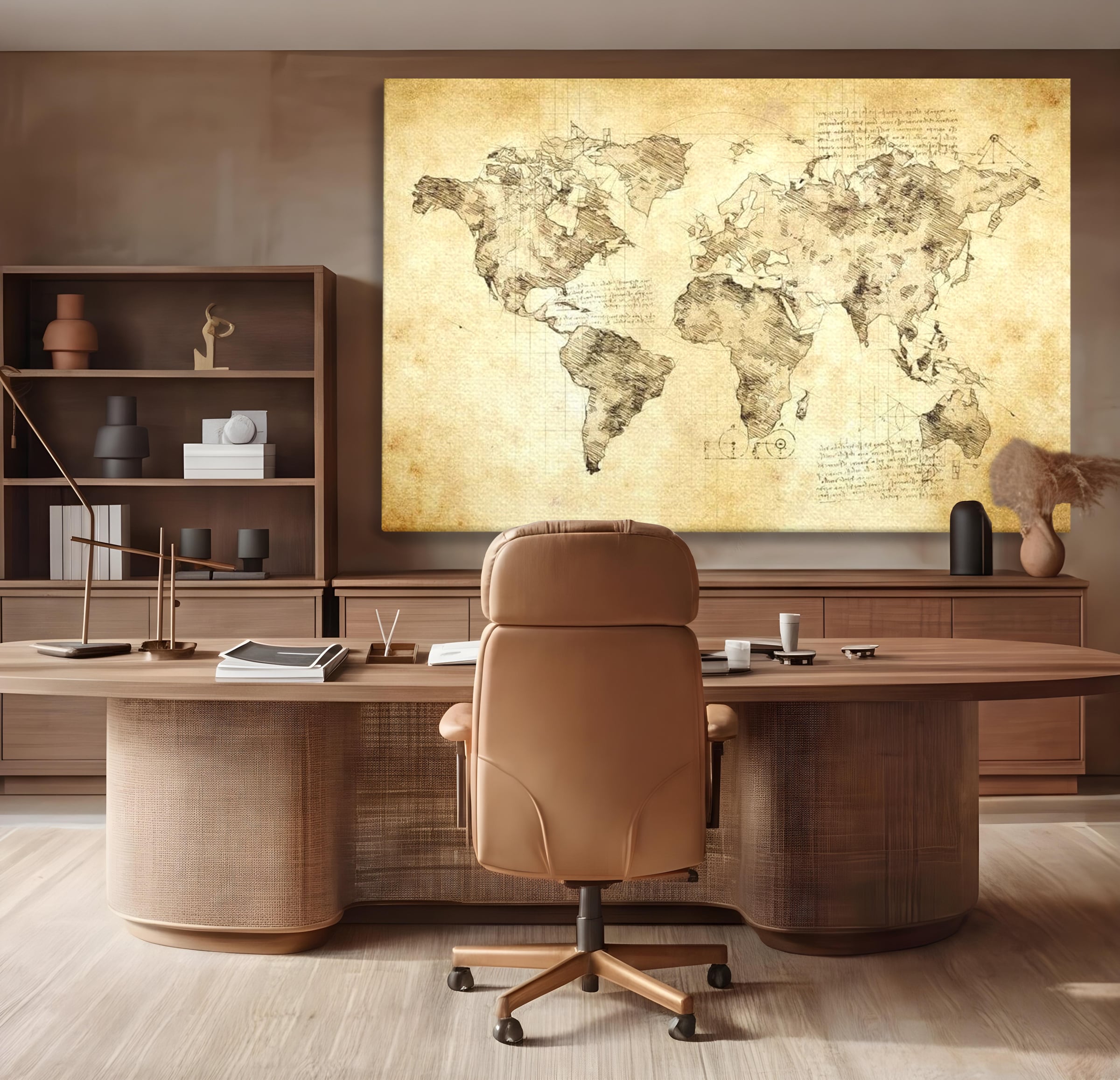 Tablou Canvas Premium, LuxCanva® L1003, Atlasul Renasterii, Harta, Da Vinci, Antic, Renascentist, Vintage, Glob, Geografie, Tablou, Codex Mundi, Cartografie, Schita, Penita