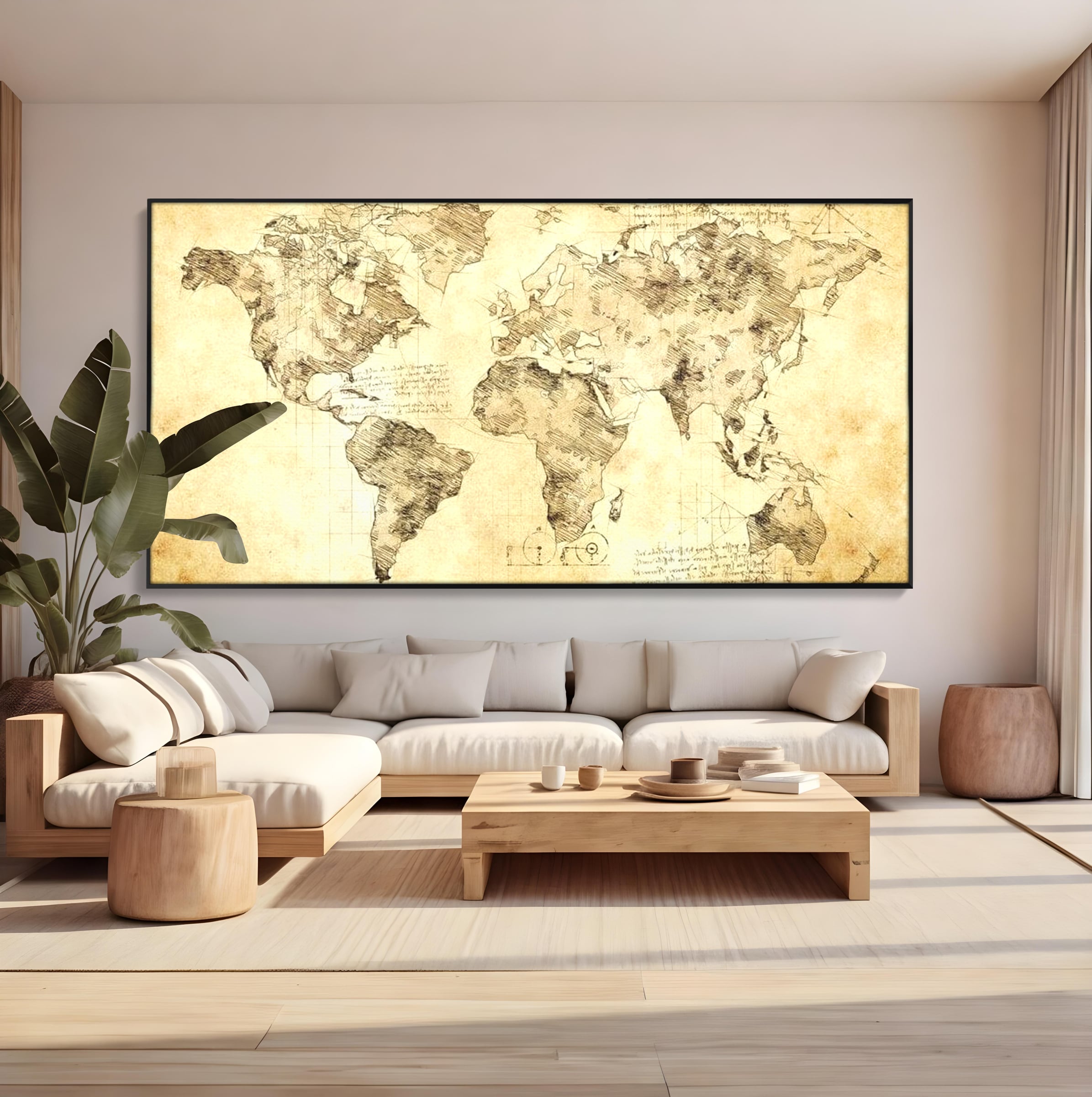 Tablou Canvas Premium, LuxCanva® L1003, Atlasul Renasterii, Harta, Da Vinci, Antic, Renascentist, Vintage, Glob, Geografie, Tablou, Codex Mundi, Cartografie, Schita, Penita