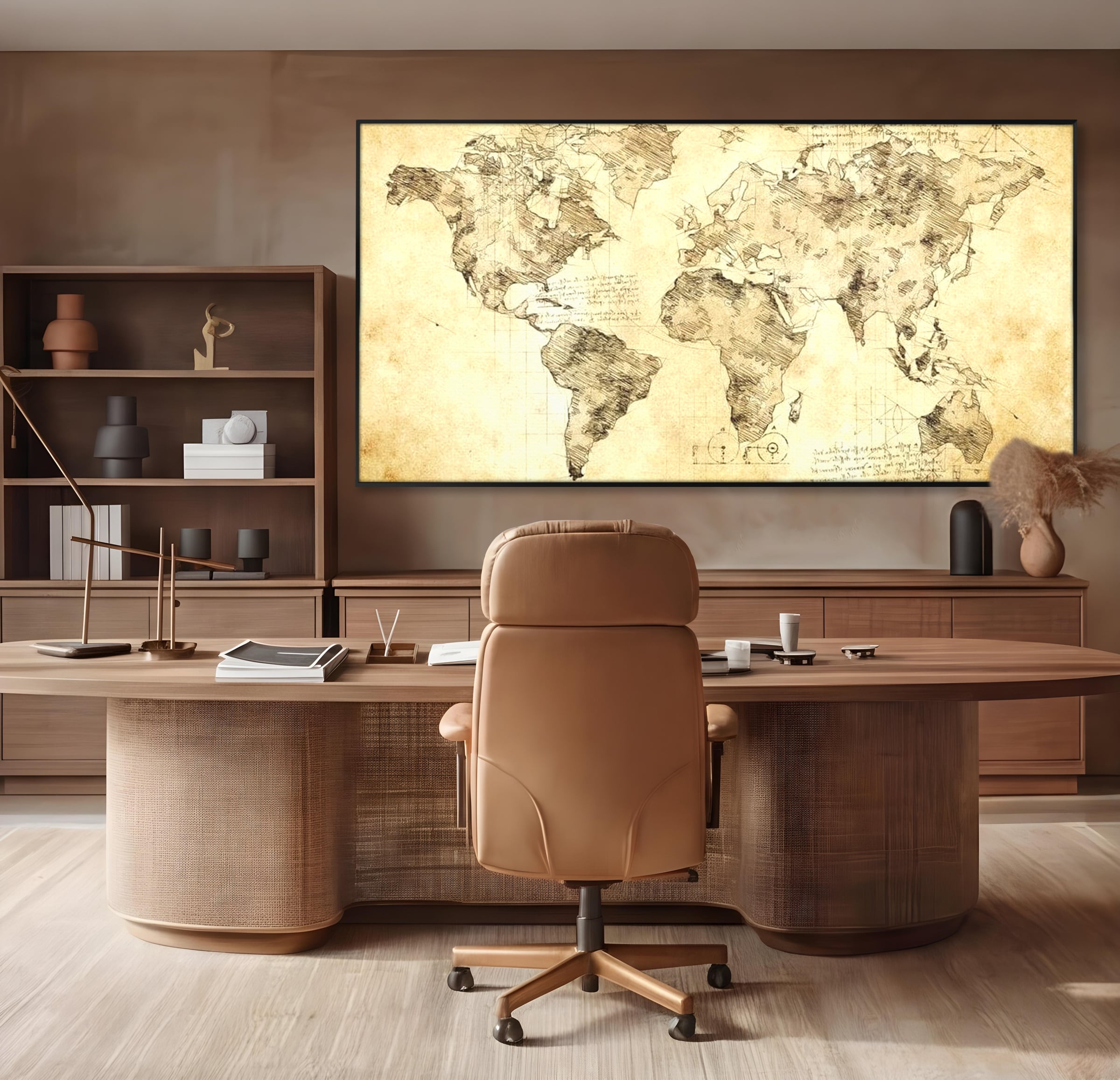 Tablou Canvas Premium, LuxCanva® L1003, Atlasul Renasterii, Harta, Da Vinci, Antic, Renascentist, Vintage, Glob, Geografie, Tablou, Codex Mundi, Cartografie, Schita, Penita