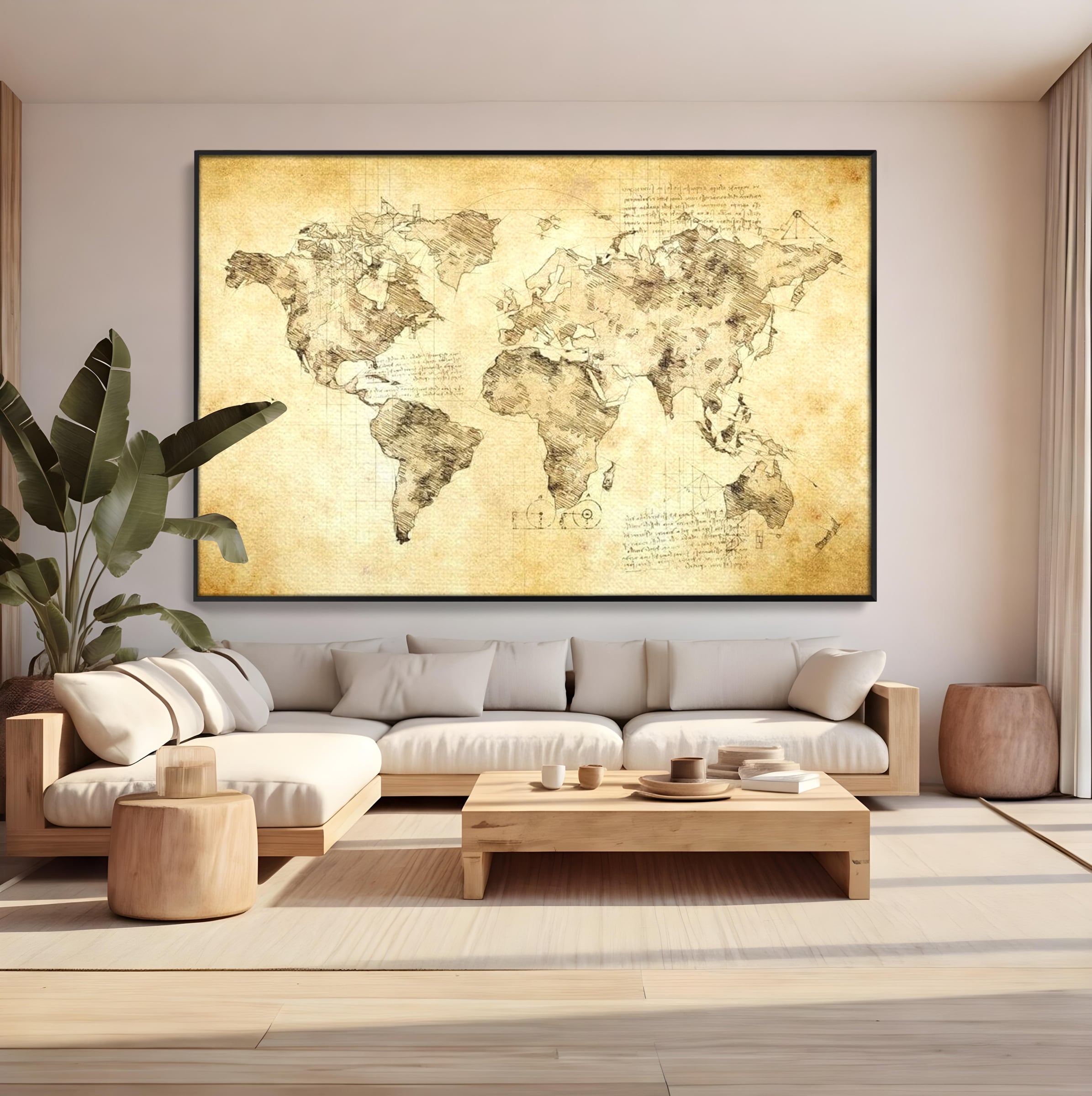 Tablou Canvas Premium, LuxCanva® L1003, Atlasul Renasterii, Harta, Da Vinci, Antic, Renascentist, Vintage, Glob, Geografie, Tablou, Codex Mundi, Cartografie, Schita, Penita