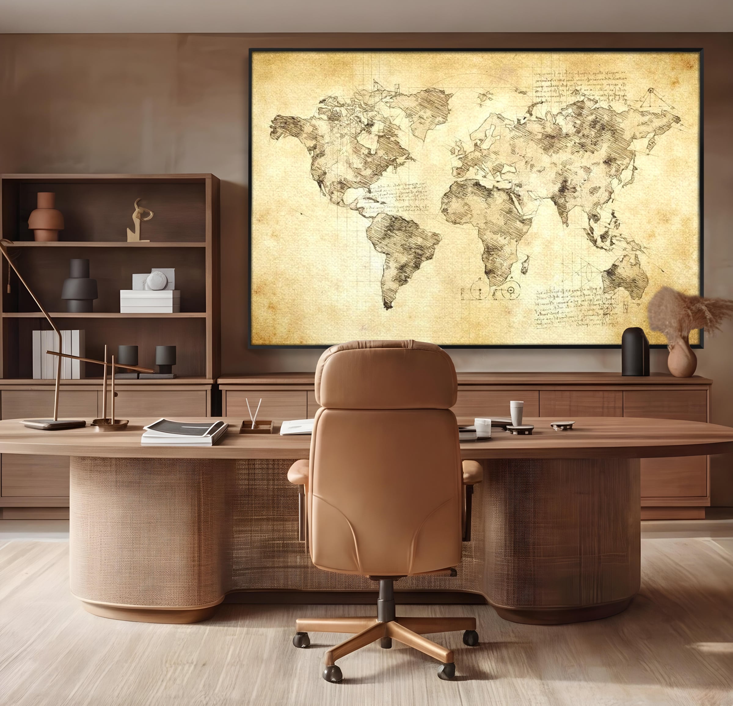 Tablou Canvas Premium, LuxCanva® L1003, Atlasul Renasterii, Harta, Da Vinci, Antic, Renascentist, Vintage, Glob, Geografie, Tablou, Codex Mundi, Cartografie, Schita, Penita