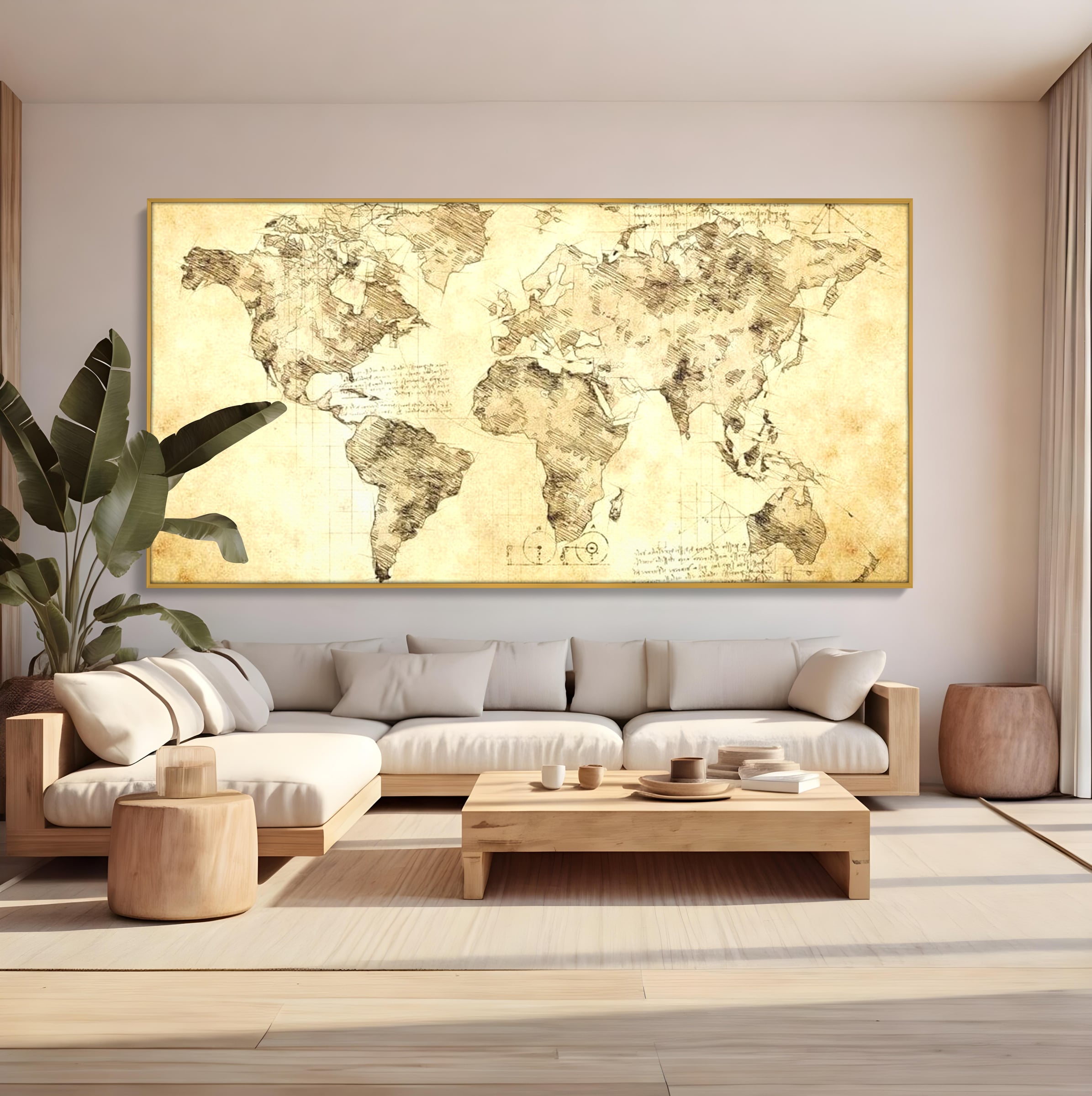 Tablou Canvas Premium, LuxCanva® L1003, Atlasul Renasterii, Harta, Da Vinci, Antic, Renascentist, Vintage, Glob, Geografie, Tablou, Codex Mundi, Cartografie, Schita, Penita