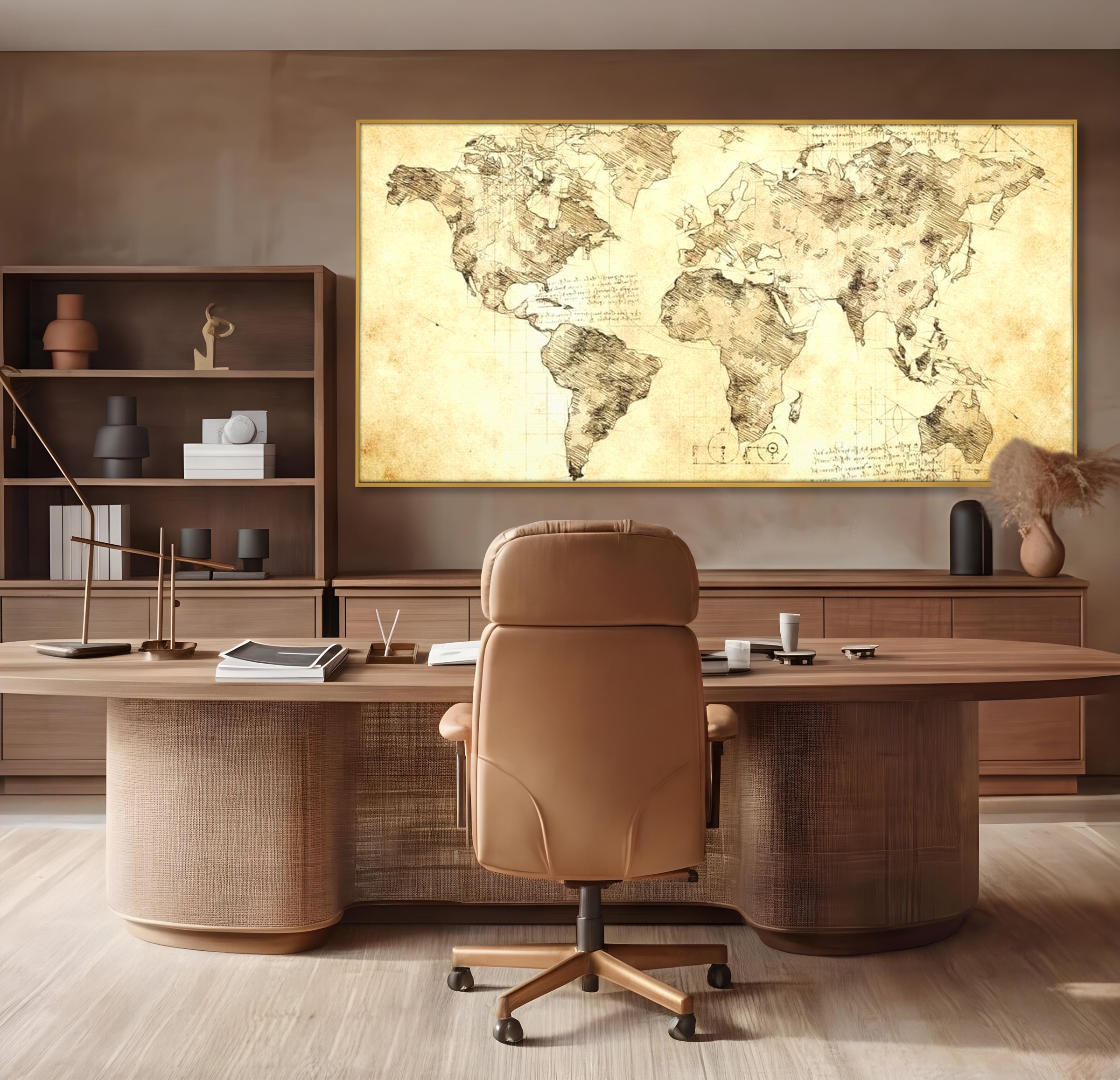 Tablou Canvas Premium, LuxCanva® L1003, Atlasul Renasterii, Harta, Da Vinci, Antic, Renascentist, Vintage, Glob, Geografie, Tablou, Codex Mundi, Cartografie, Schita, Penita