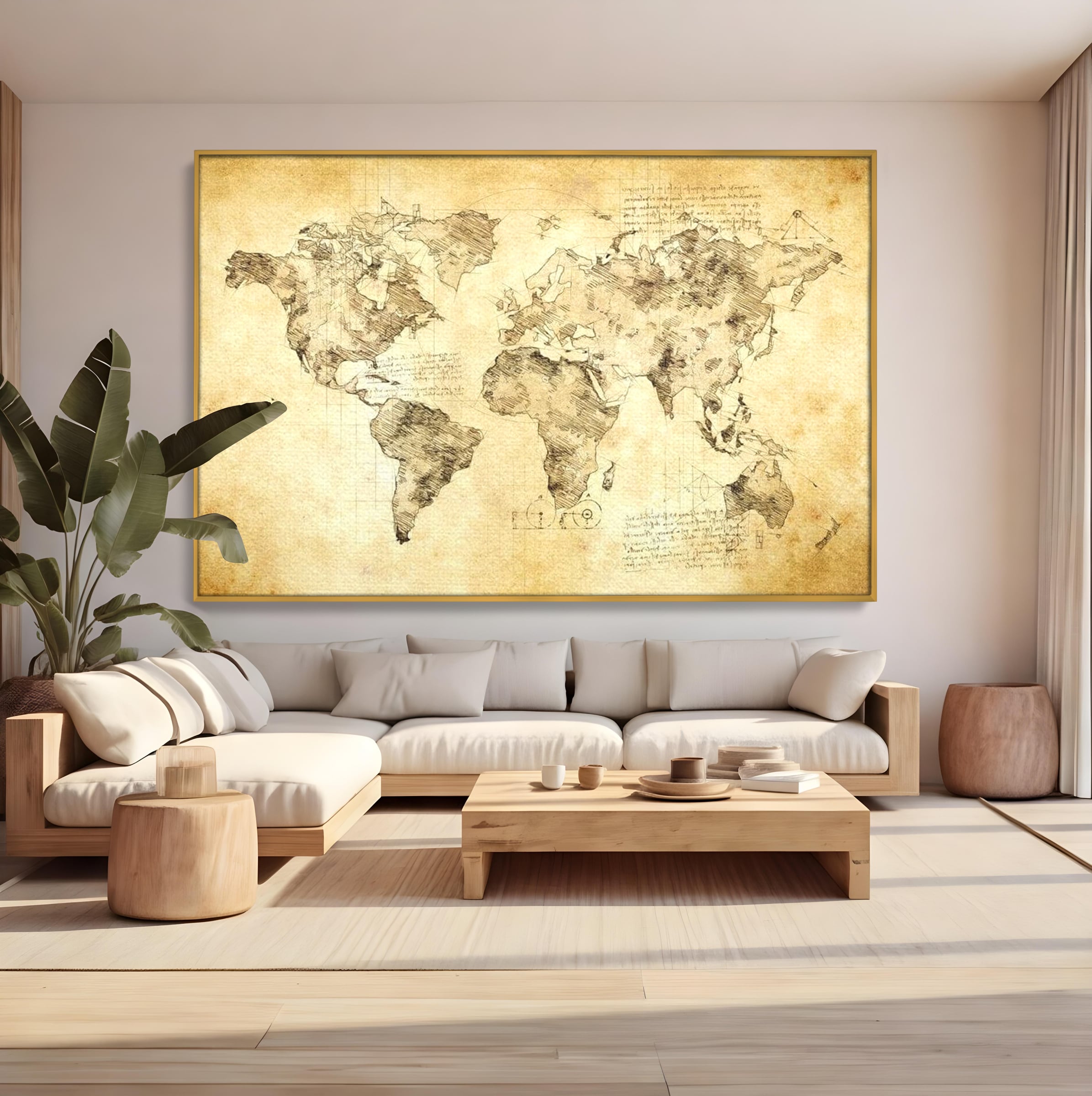 Tablou Canvas Premium, LuxCanva® L1003, Atlasul Renasterii, Harta, Da Vinci, Antic, Renascentist, Vintage, Glob, Geografie, Tablou, Codex Mundi, Cartografie, Schita, Penita