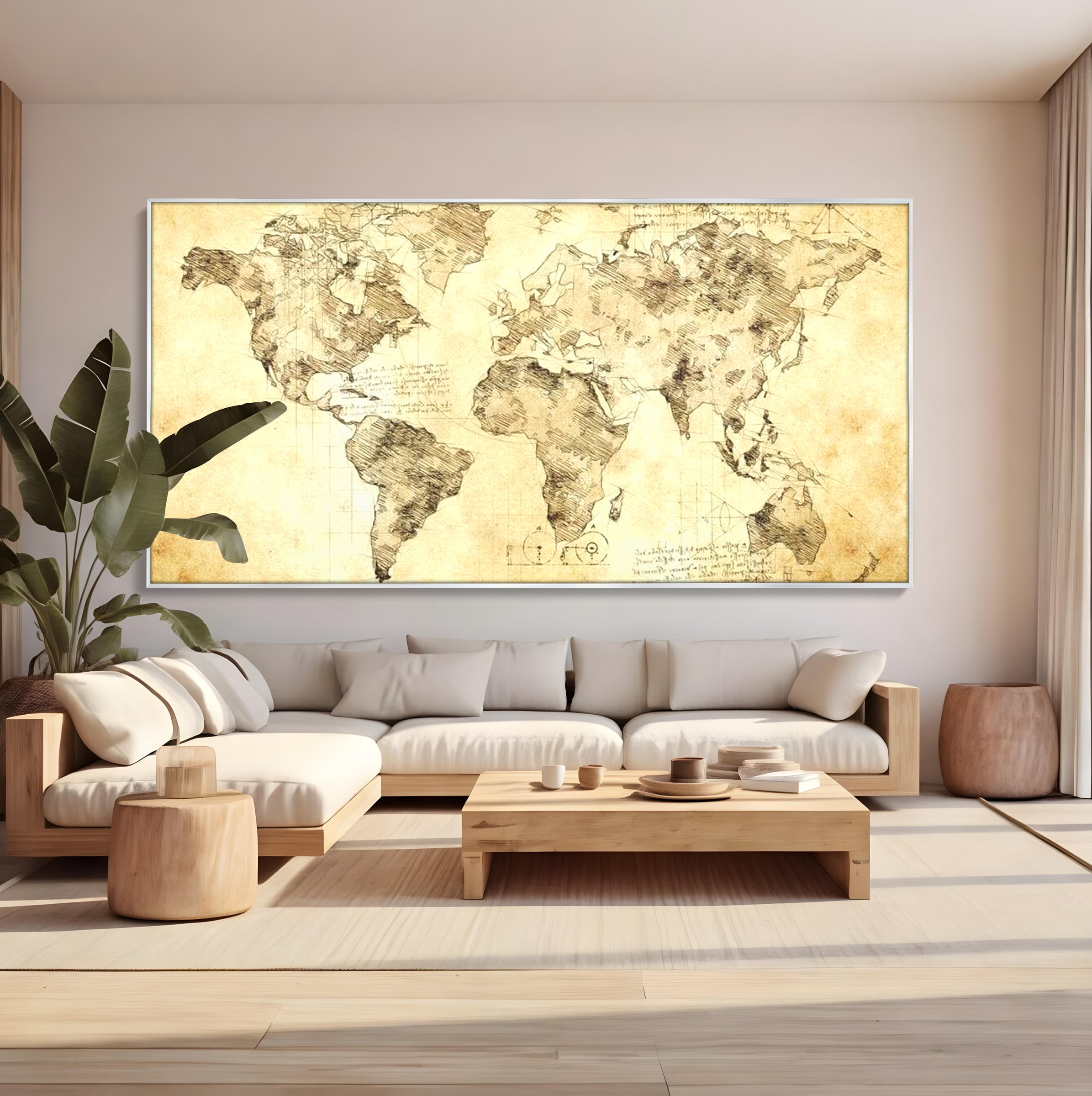Tablou Canvas Premium, LuxCanva® L1003, Atlasul Renasterii, Harta, Da Vinci, Antic, Renascentist, Vintage, Glob, Geografie, Tablou, Codex Mundi, Cartografie, Schita, Penita
