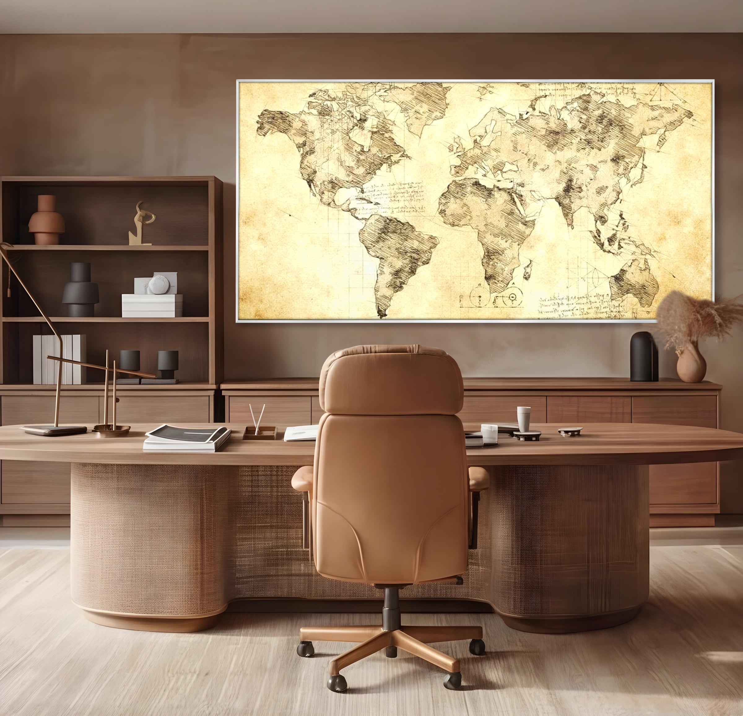 Tablou Canvas Premium, LuxCanva® L1003, Atlasul Renasterii, Harta, Da Vinci, Antic, Renascentist, Vintage, Glob, Geografie, Tablou, Codex Mundi, Cartografie, Schita, Penita