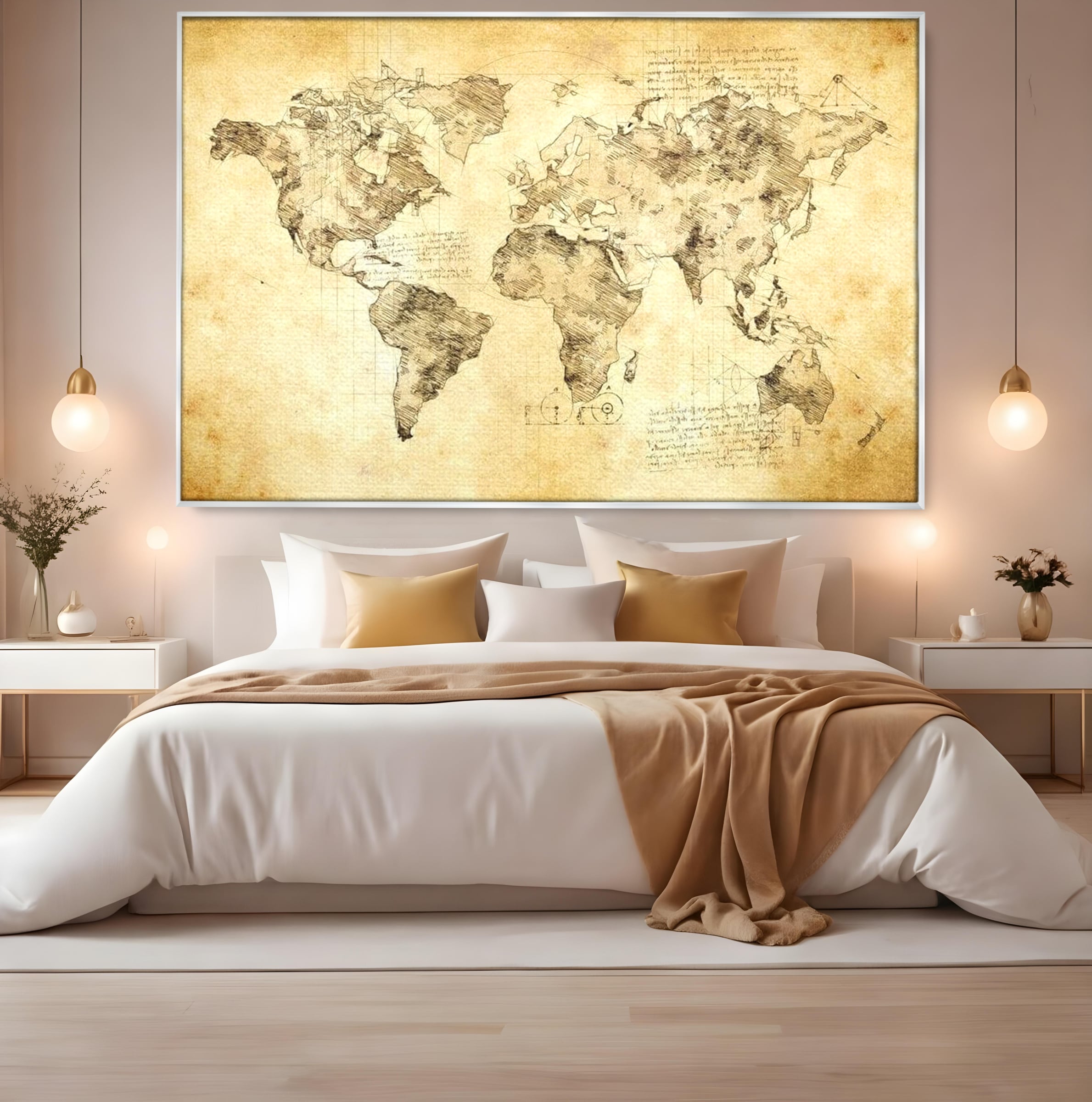 Tablou Canvas Premium, LuxCanva® L1003, Atlasul Renasterii, Harta, Da Vinci, Antic, Renascentist, Vintage, Glob, Geografie, Tablou, Codex Mundi, Cartografie, Schita, Penita