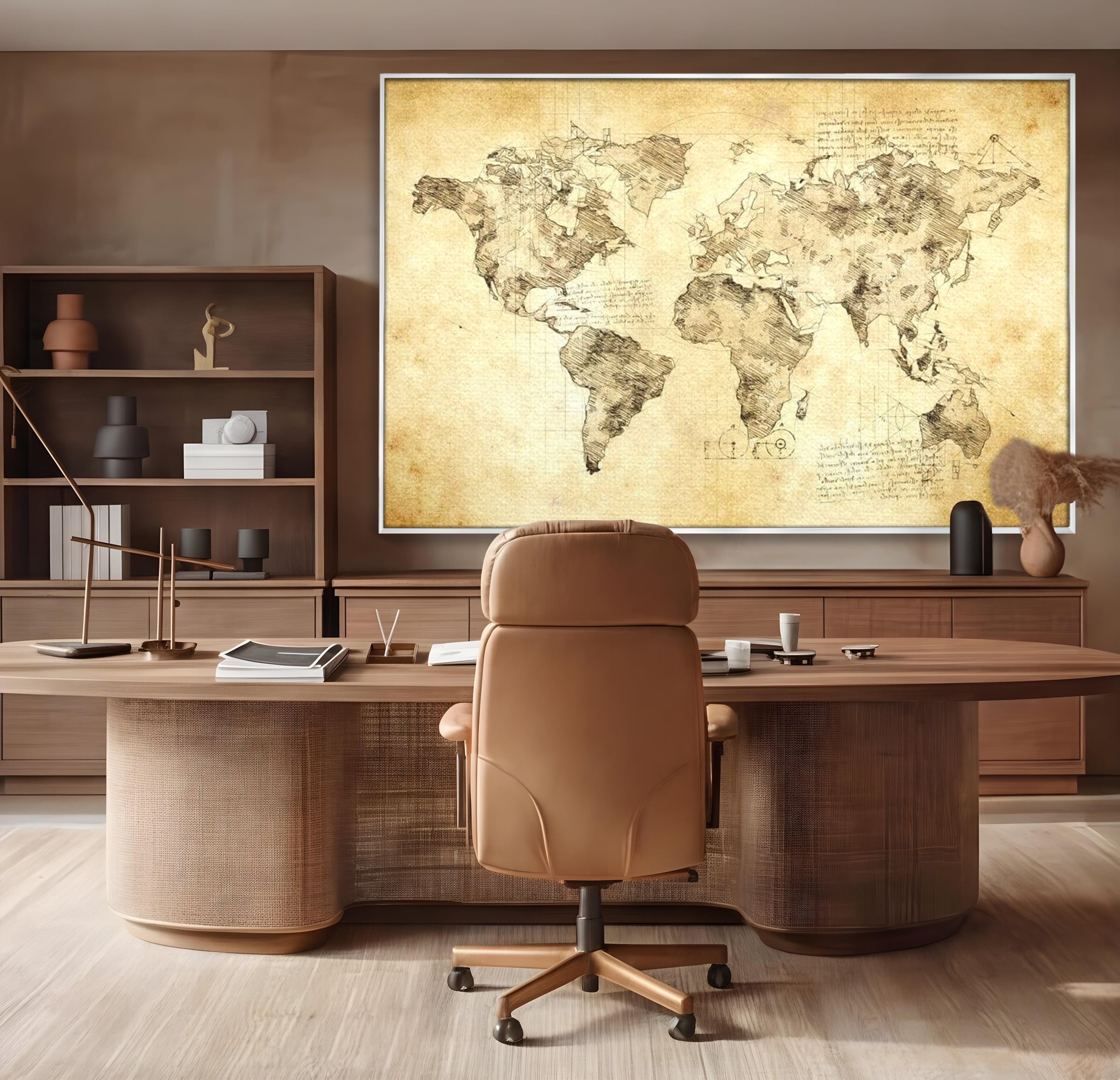 Tablou Canvas Premium, LuxCanva® L1003, Atlasul Renasterii, Harta, Da Vinci, Antic, Renascentist, Vintage, Glob, Geografie, Tablou, Codex Mundi, Cartografie, Schita, Penita