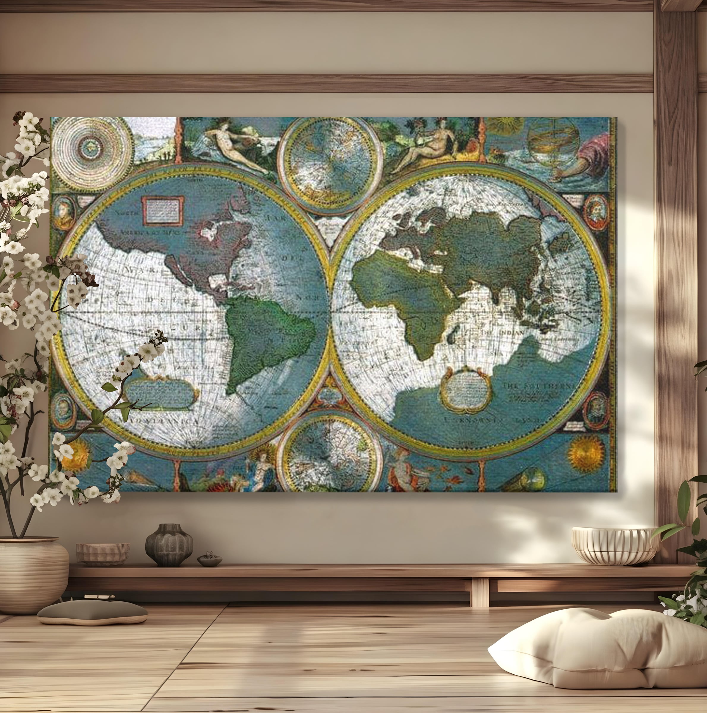 Premium-Leinwandkunst, LuxCanva® L1004, Die Welt im Spiegel der Zeit, Epoche, Segeln, Entdecker, Mythen, Mythos, Planiglobal, Erde, Renaissance, Reiche