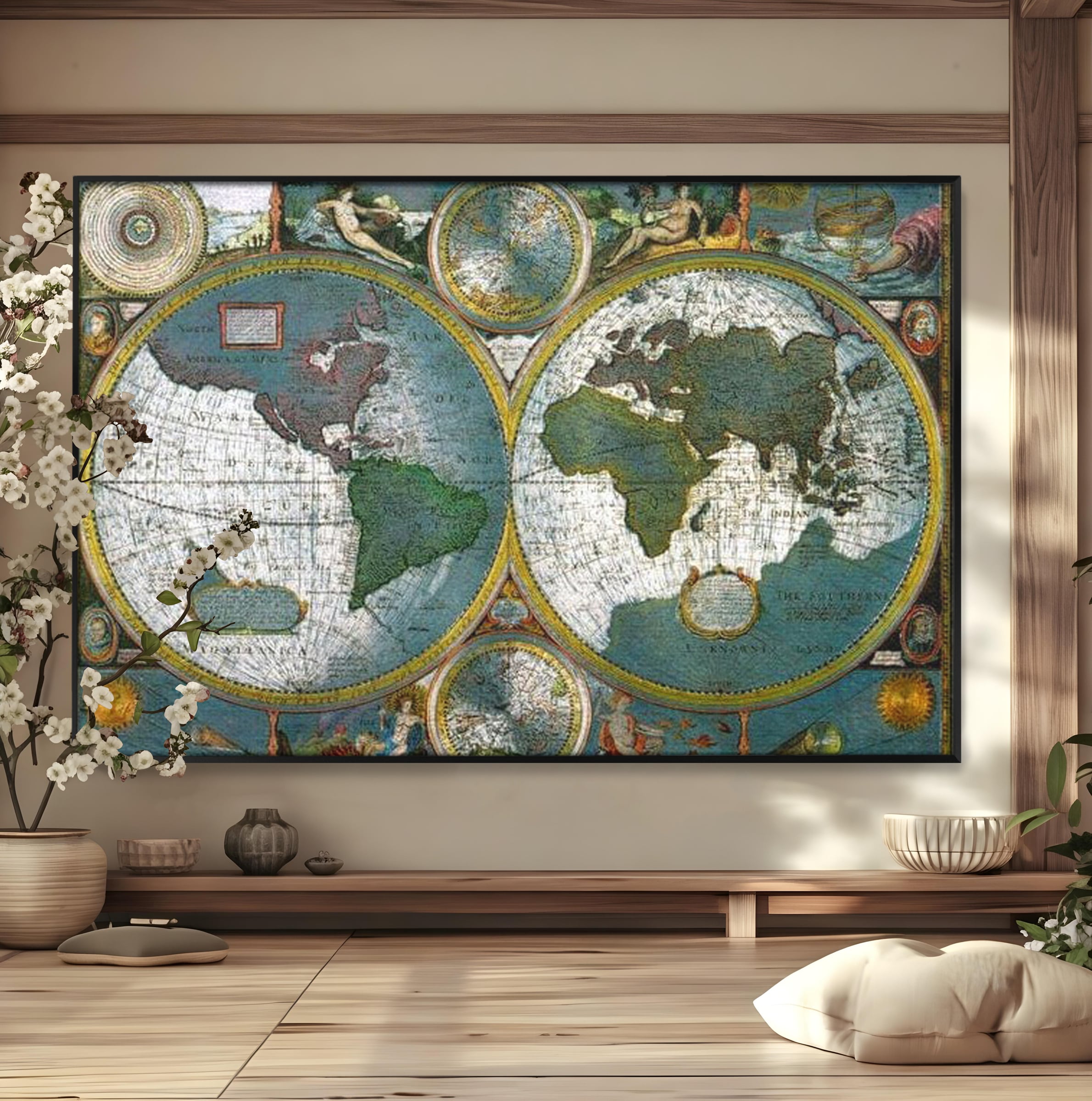 Premium-Leinwandkunst, LuxCanva® L1004, Die Welt im Spiegel der Zeit, Epoche, Segeln, Entdecker, Mythen, Mythos, Planiglobal, Erde, Renaissance, Reiche