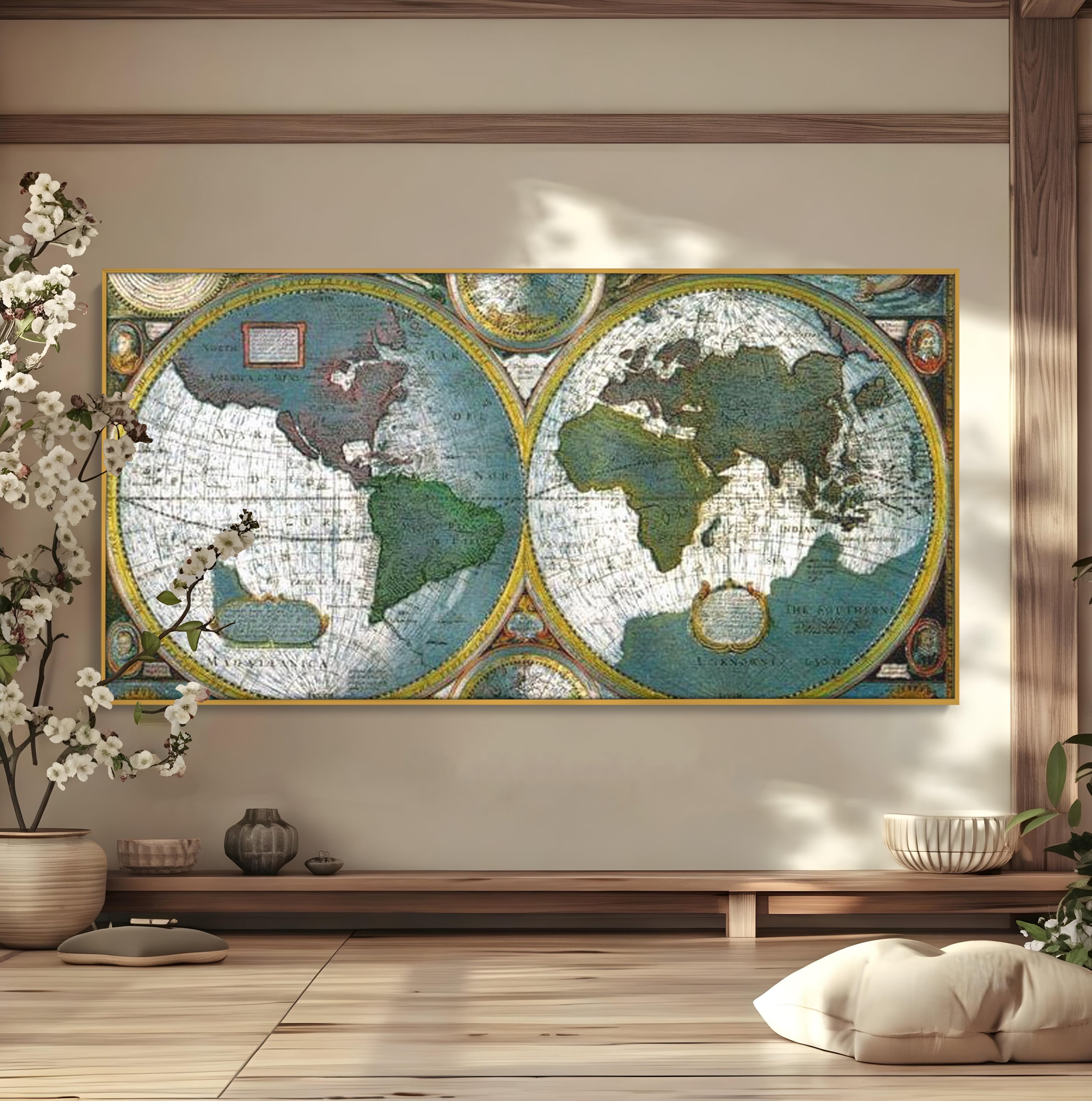 Premium-Leinwandkunst, LuxCanva® L1004, Die Welt im Spiegel der Zeit, Epoche, Segeln, Entdecker, Mythen, Mythos, Planiglobal, Erde, Renaissance, Reiche